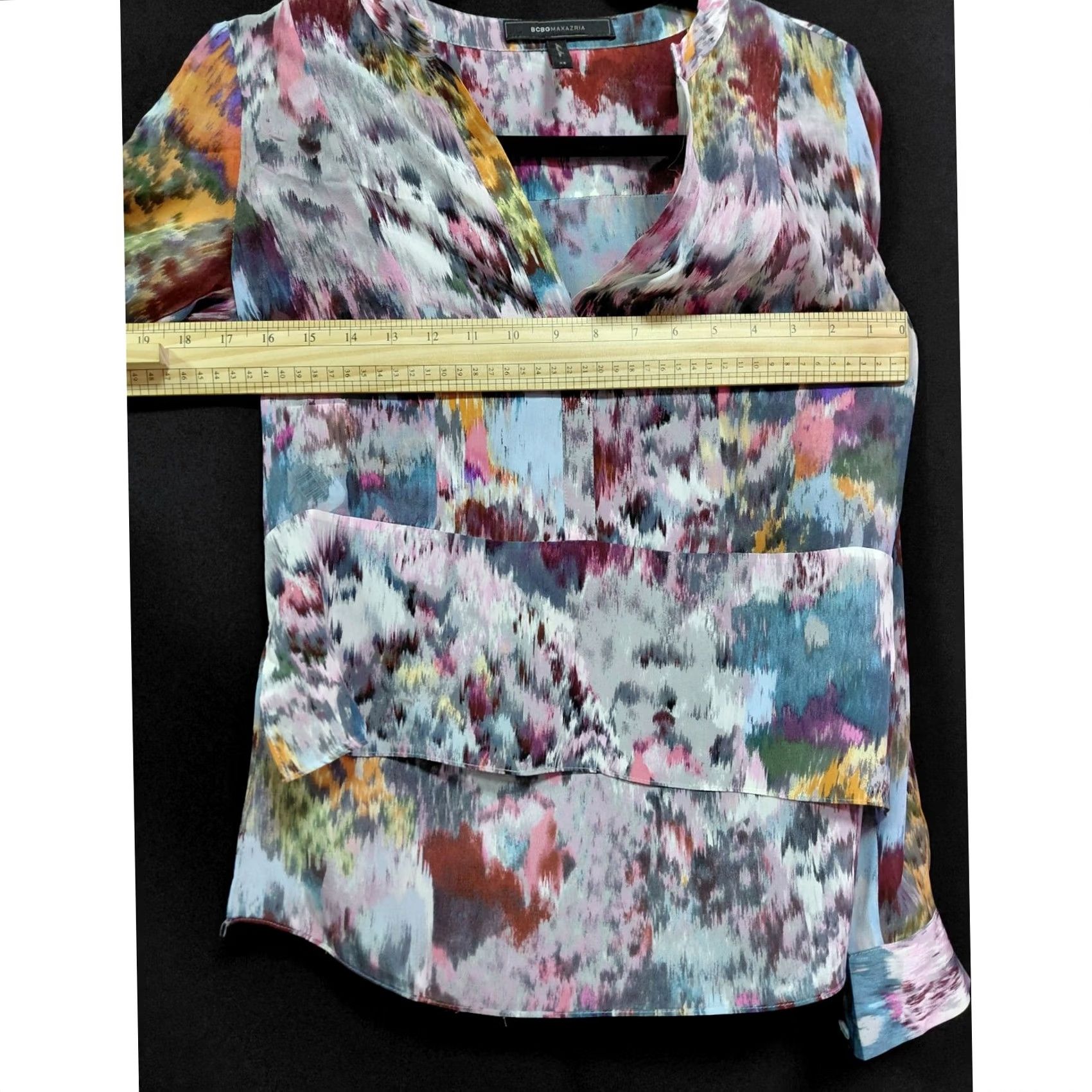 Bcbgmaxazria BCBGMAXAZRIA Silk Blouse Multicolor Graphic Print Long Sleeve XS Womens Size XS / US 0-2 / IT 36-38 - 4 Thumbnail