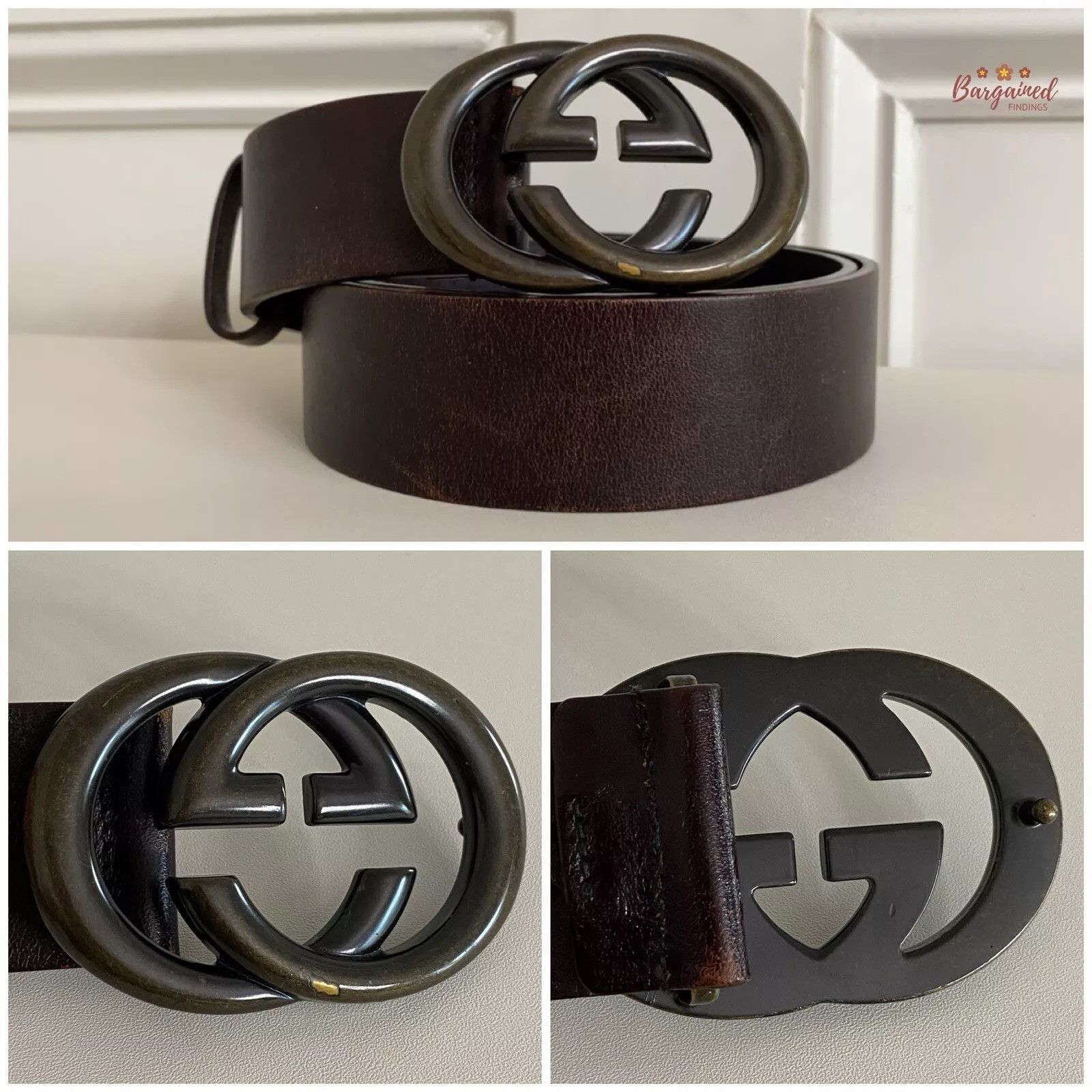 Gucci Gucci Dark Brown Calfskin Interlocking G Buckle Belt Size 32 - 10 Thumbnail