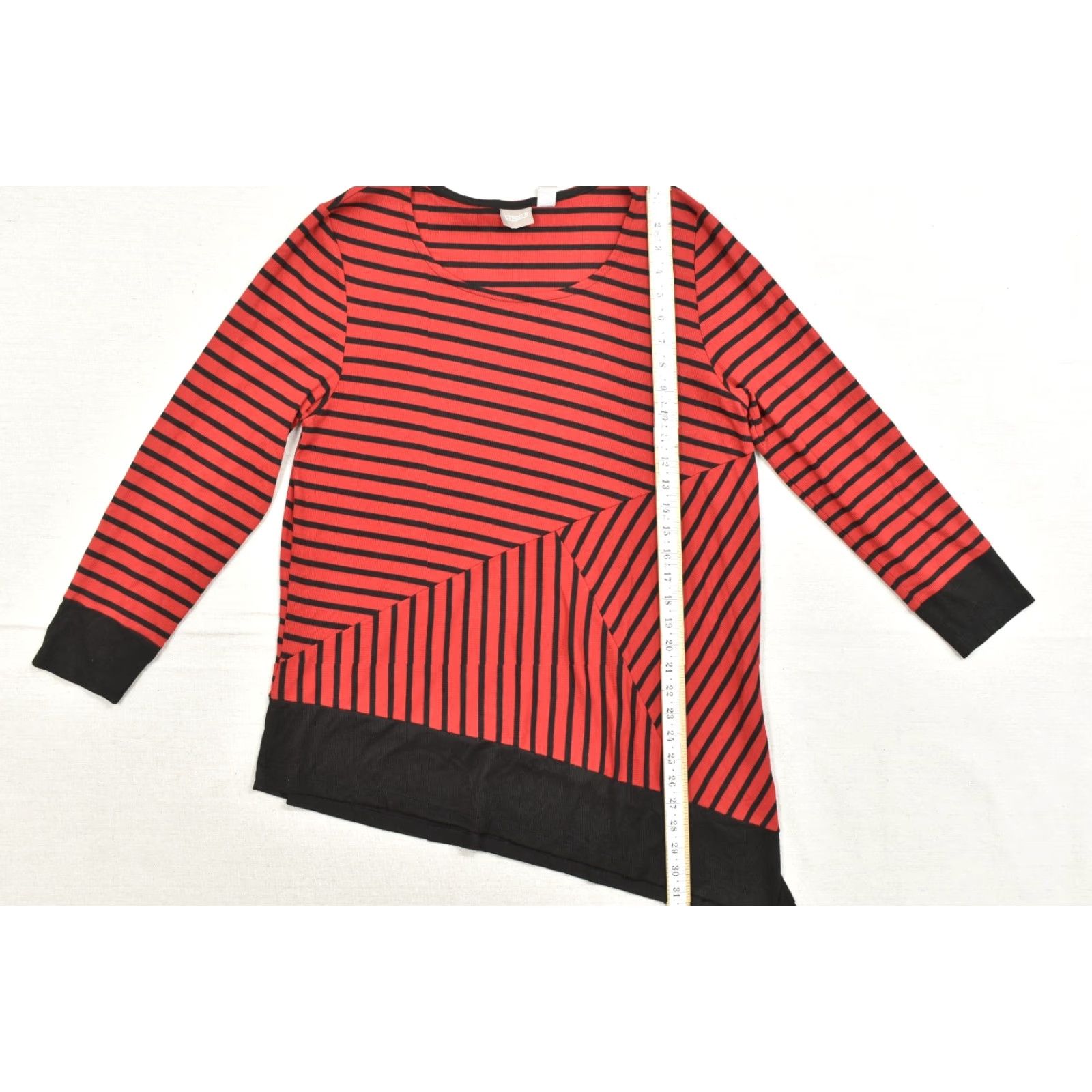 Vintage Chico's Red Black Striped Ribbed Knit Top XL Size Women Long Sleeve Pullover Round Neck Casual Stretch Size XL / US 12-14 / IT 48-50 - 4 Thumbnail