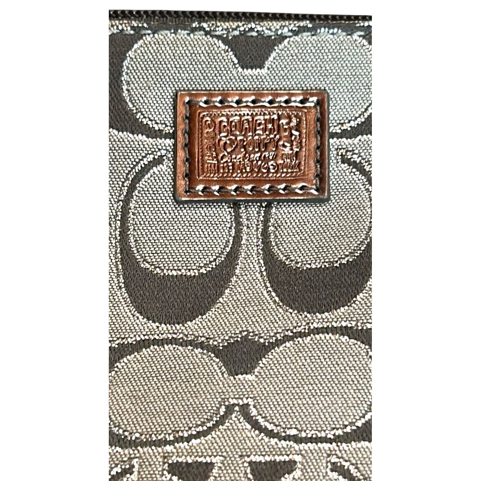 Coach Coach Poppy Gray Logo Signature & Metallic Silver Leather Wristlet Wallet Women Size ONE SIZE - 5 Thumbnail