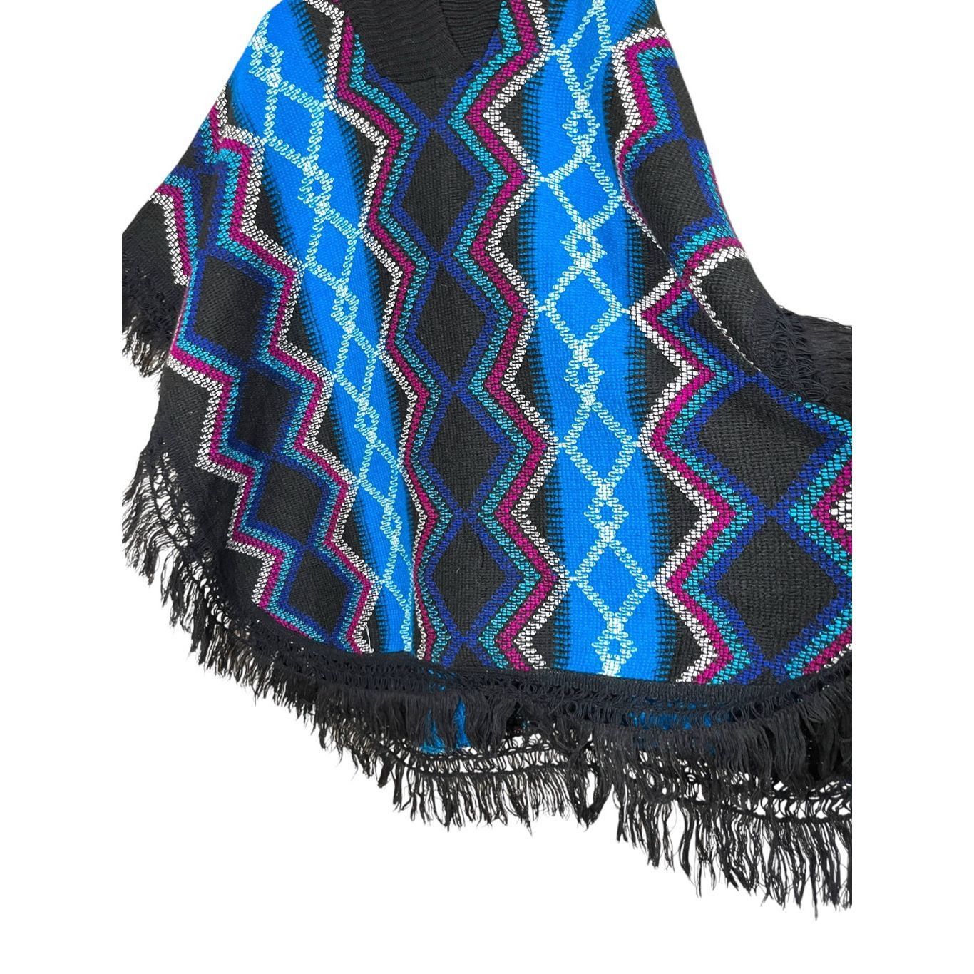 Other Vintage Blue Knit Fringe Poncho One Size Size ONE SIZE - 3 Thumbnail