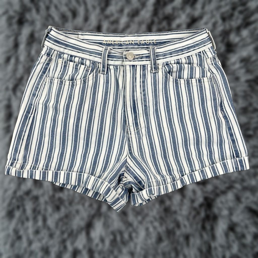 American Eagle Outfitters VINTAGE American Eagle Outfitters Shorts Women’s 2 Blue Mom Denim Stripe Boho Casual Beach Cotton Size 26" / US 2 / IT 38 - 1 Thumbnail