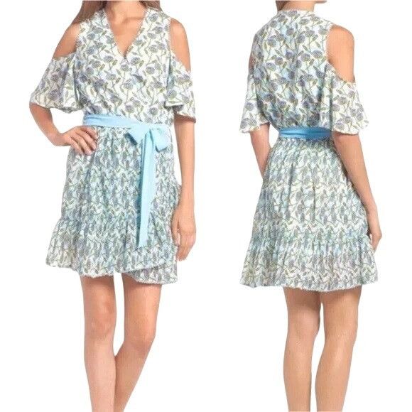 Other NWT Foxiedox Lexie Cross Floral Cold Shoulder Dress Blue Whi Size M / US 6-8 / IT 42-44 - 2 Thumbnail