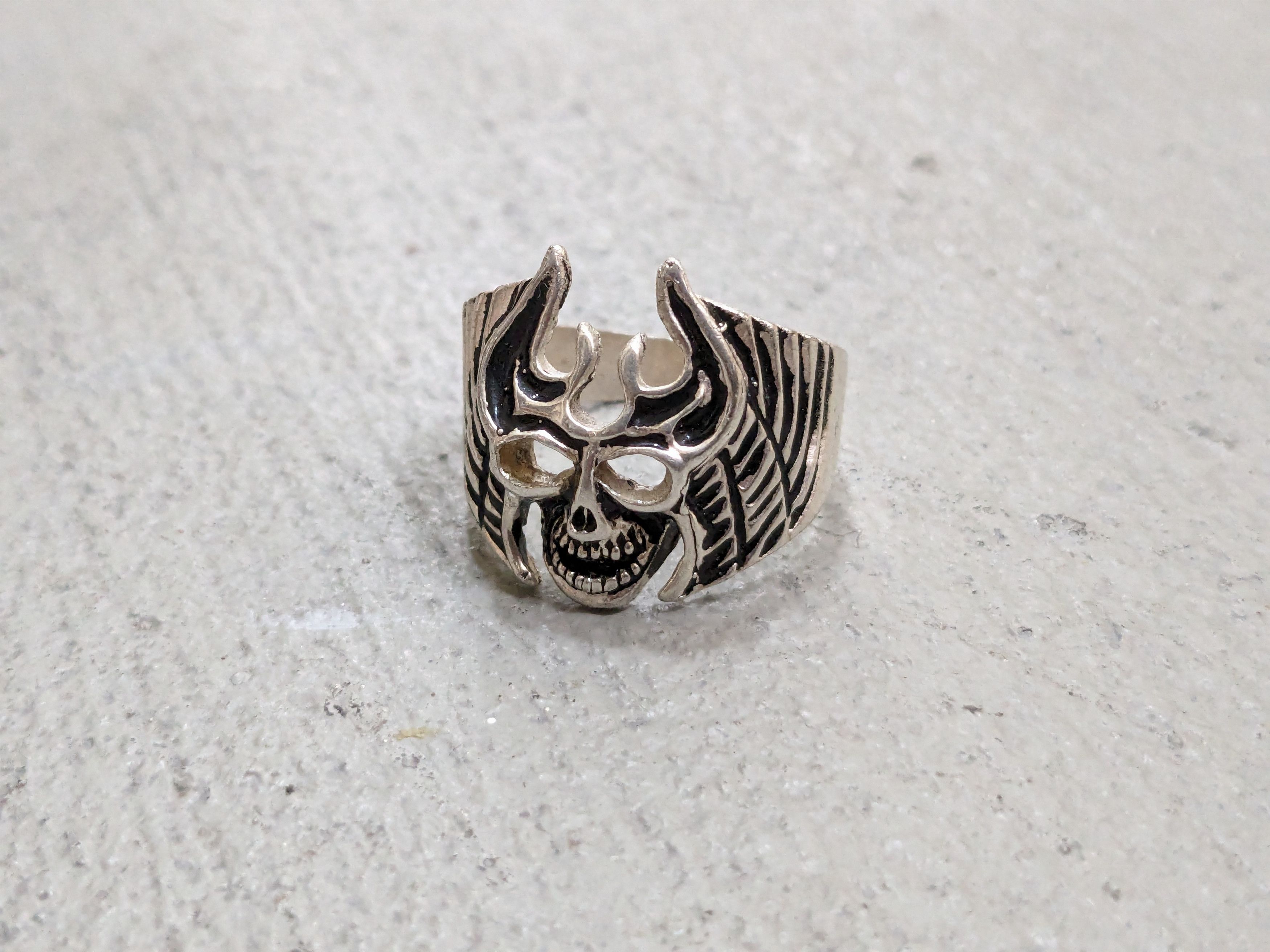 Vintage Sterling Silver Ring Skull Biker Size Skeleton