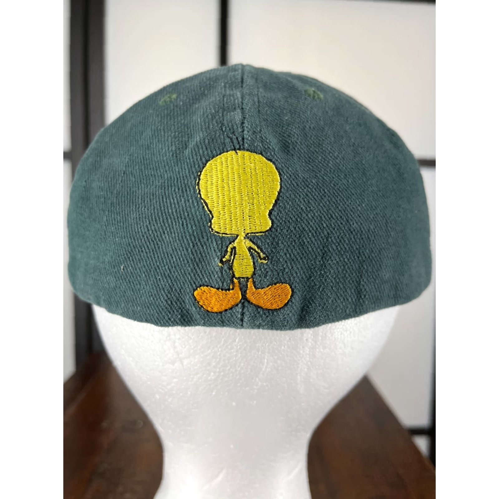 Vintage Warner Brothers Hat Fitted Adult Small Tweety Bird Green Beige USA 1991 Size ONE SIZE - 6 Thumbnail