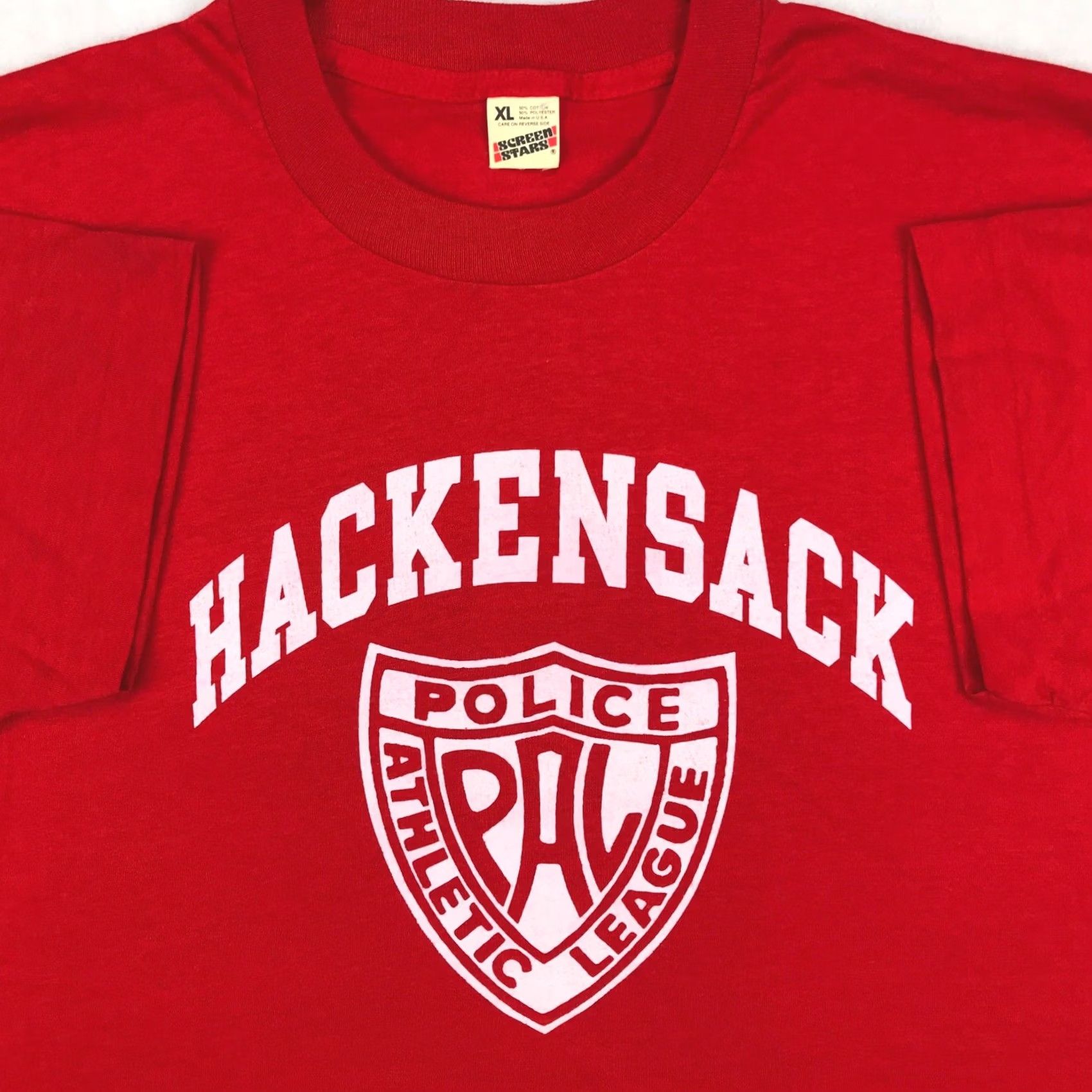 Vintage VINTAGE Screen Stars T-Shirt Mens L Red 80s 90s Police Athletic League NOS Hackensack NJ Shirt Short Sleeve Crew Neck Size US L / EU 52-54 / 3 - 7 Thumbnail