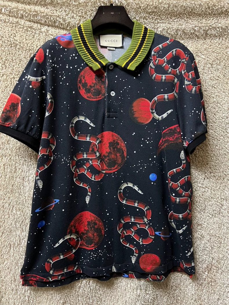 Gucci Gucci Men's Snake Print Short Sleeve Polo Size US XL / EU 56 / 4 - 1 Thumbnail