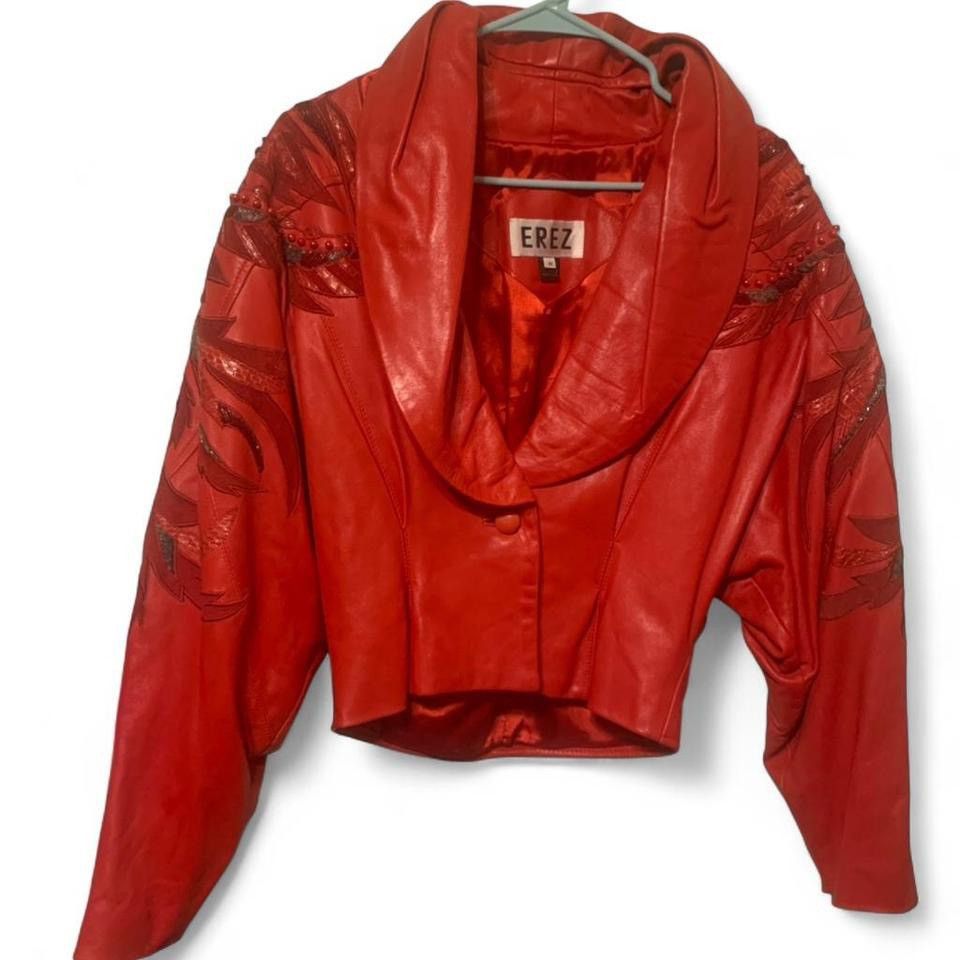 Other Erez Vintage 80s Red Leather Beaded Jacket Size M / US 6-8 / IT 42-44 - 1 Thumbnail