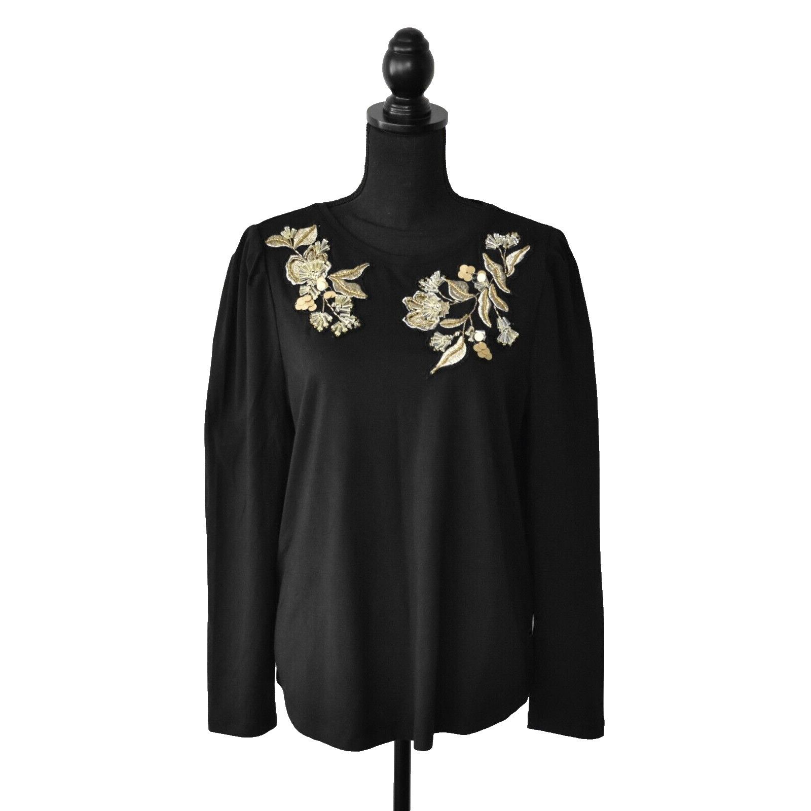 Chicos NWT CHICOS Cotton Knit Embroidered Beaded Top Size 2/L $89 Size L / US 10 / IT 46 - 1 Thumbnail