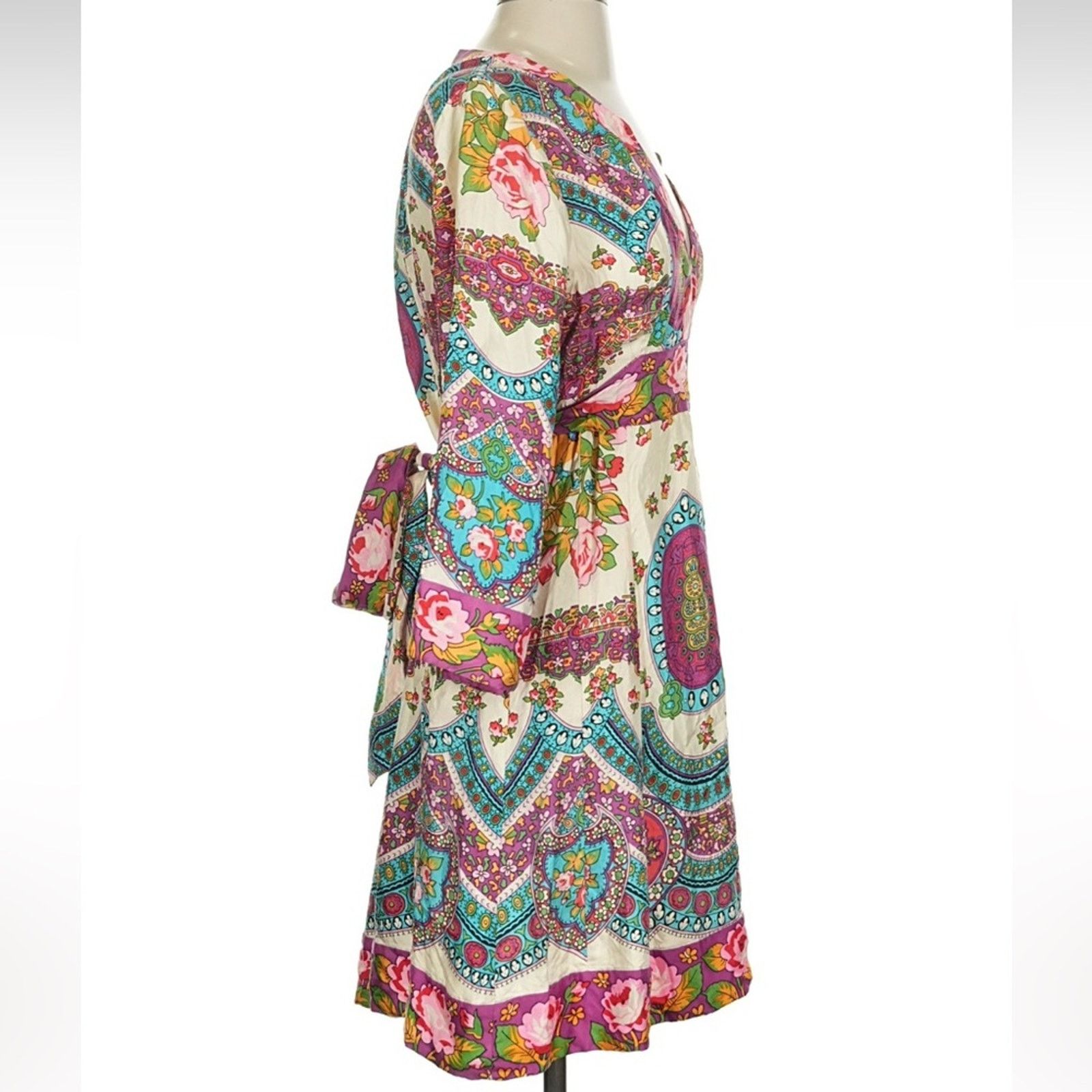 & Other Stories Aqua 100% Silk V-Neck Dress Size S / US 4 / IT 40 - 3 Thumbnail