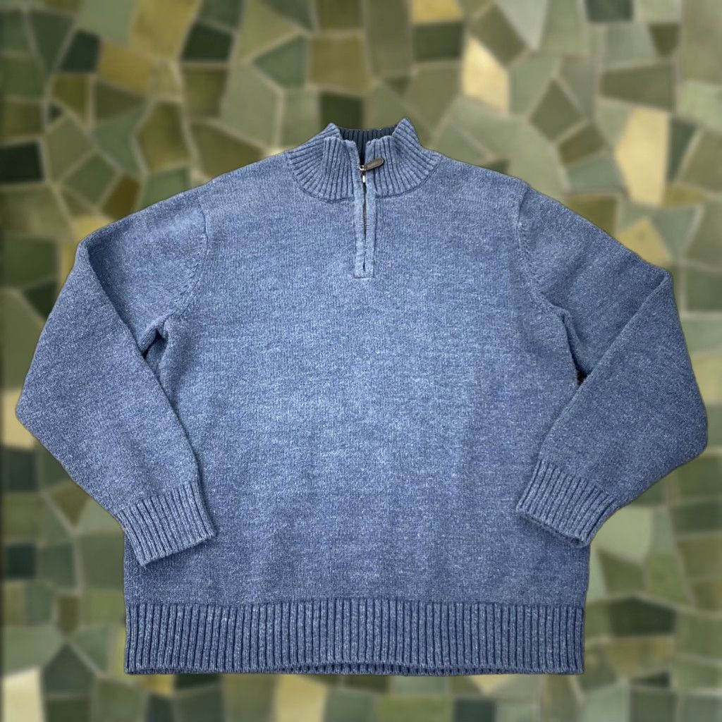 Vintage LL Bean Sweater Mens Medium Blue 1/4 Zip Mock Neck Cotton Knit Pullover Size US M / EU 48-50 / 2 - 1 Thumbnail