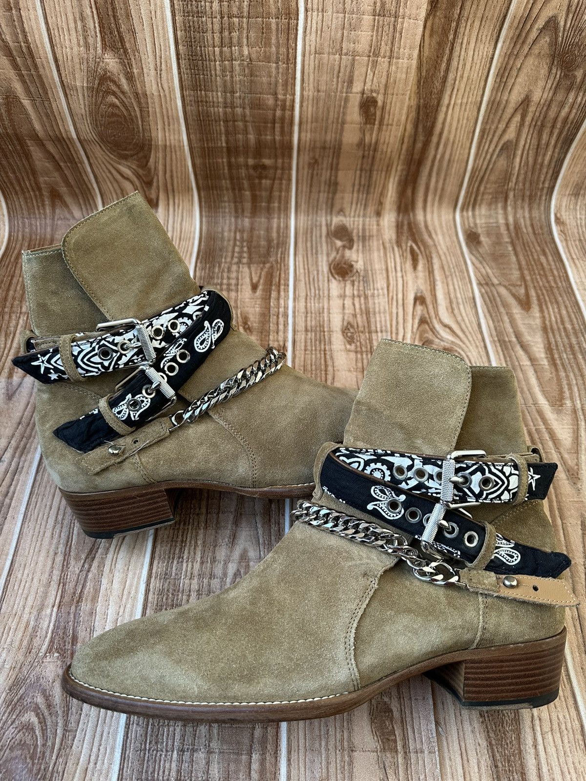 Amiri Amiri Bandana Buckle Chain Embellished Suede Western Boots Size US 11 / EU 44 - 8 Thumbnail