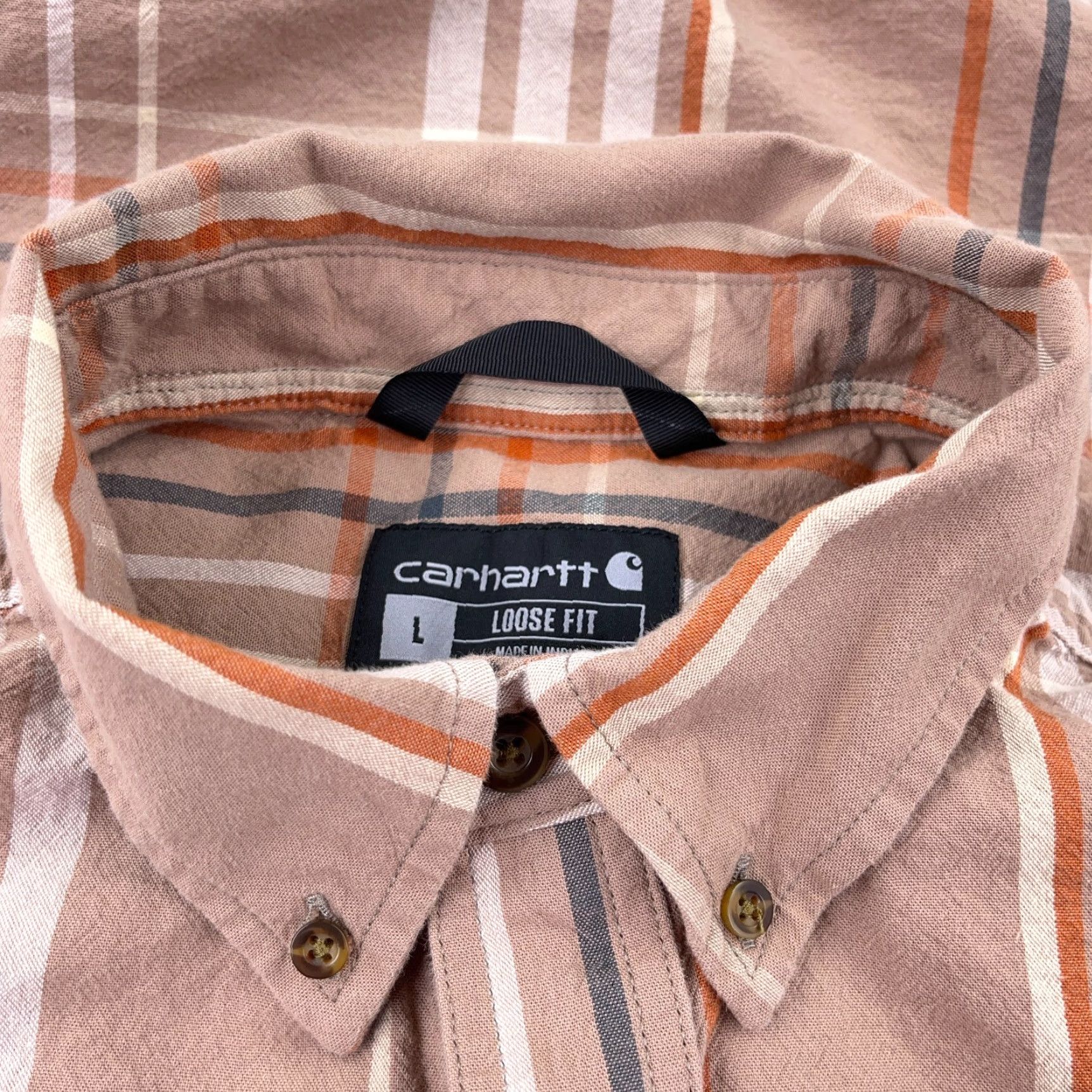 Carhartt VINTAGE Carhartt Shirt Men Large Tan Orange Plaid Button Up Loose Fit Workwear Pockets Size US L / EU 52-54 / 3 - 4 Thumbnail