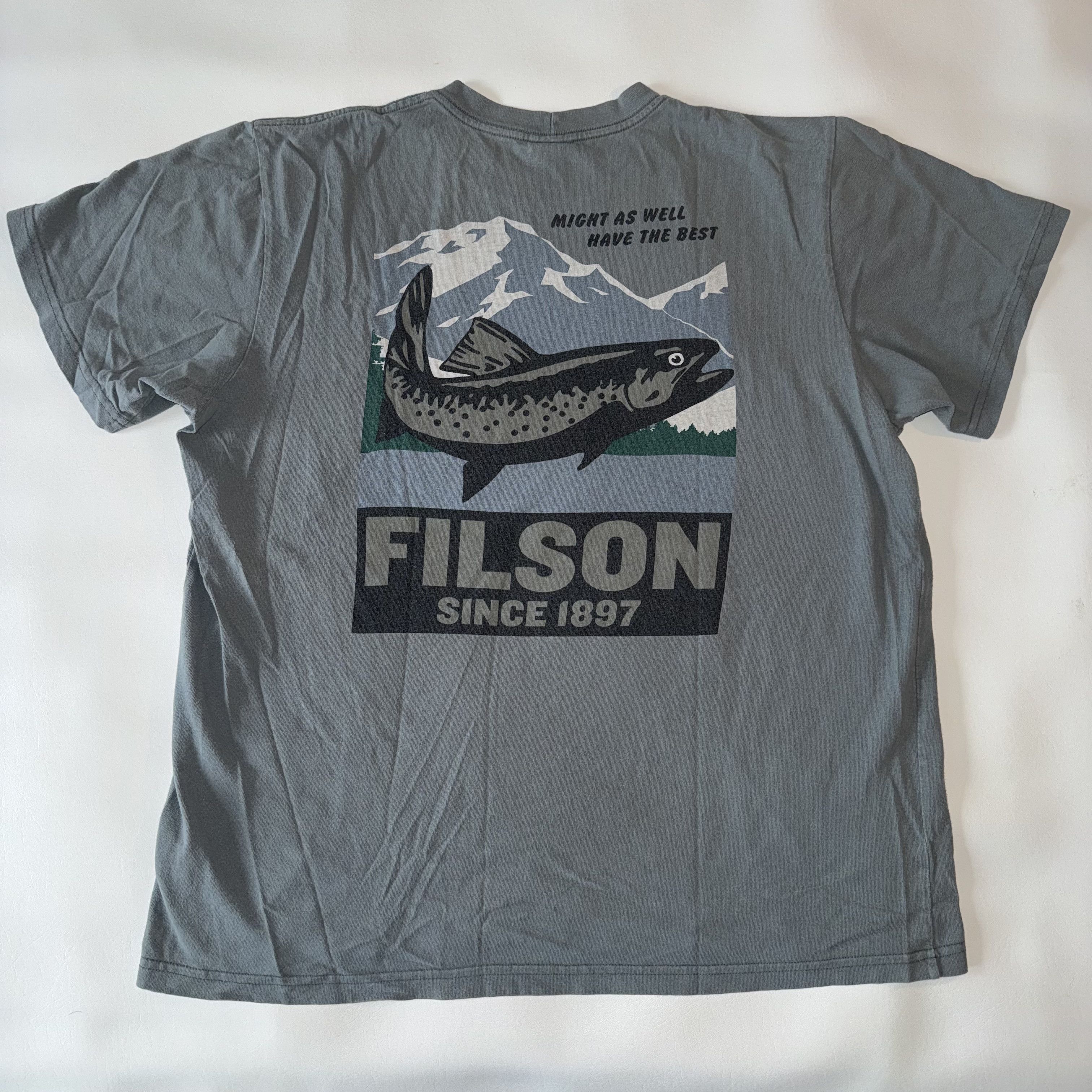 Filson Fishing T Shirt Double Sided Tee USA Made 2015