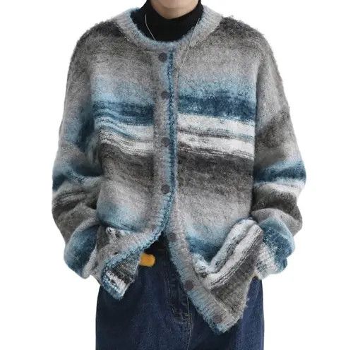 Aran Isles Knitwear × High Sport Striped Knit Green Cardigan Sweater Cute y2k Size US L / EU 52-54 / 3 - 4 Thumbnail