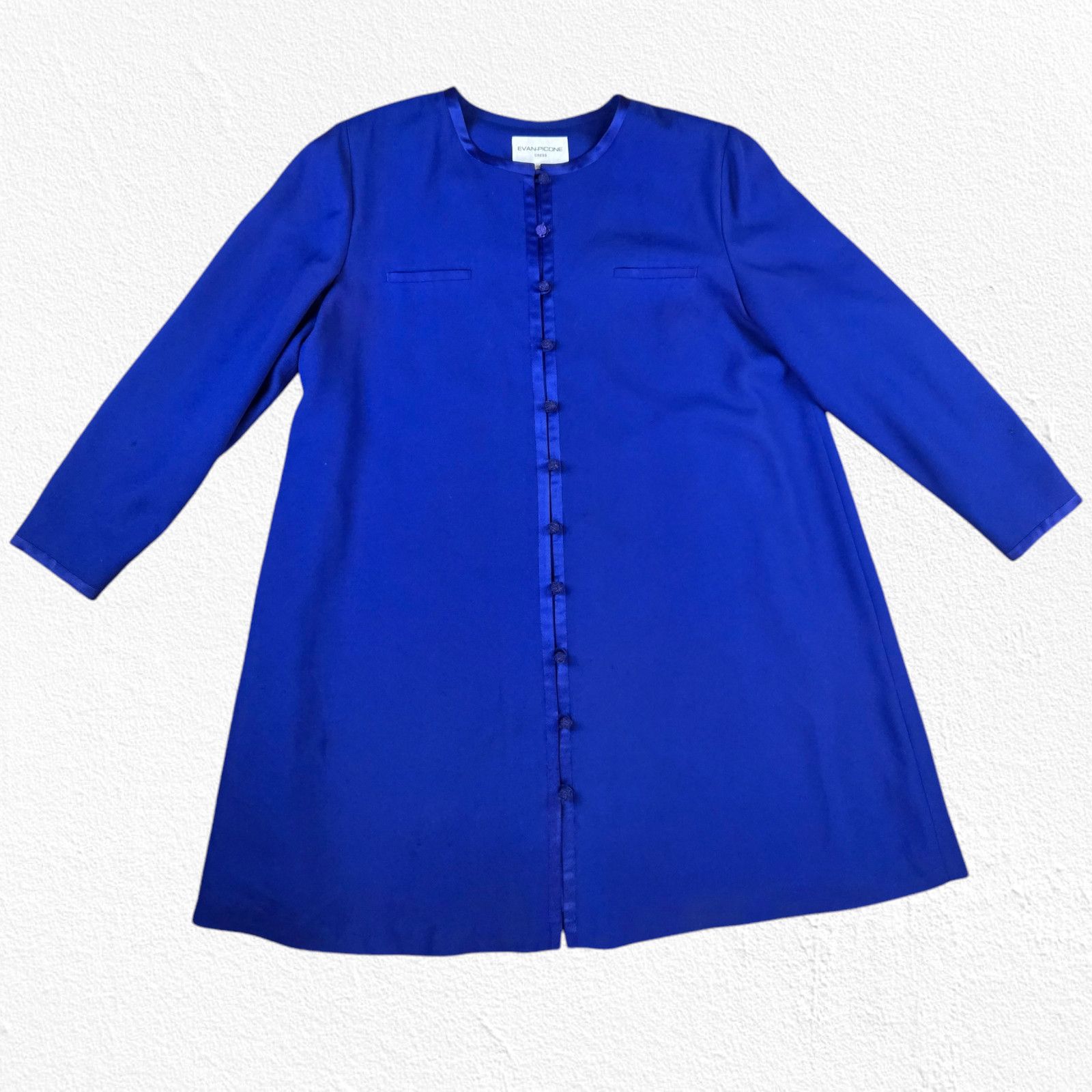 Evan Picone 90s Blue Longline Jacket Overcoat Size 18 Size XXL / US 16-18 / IT 52-54 - 2 Thumbnail