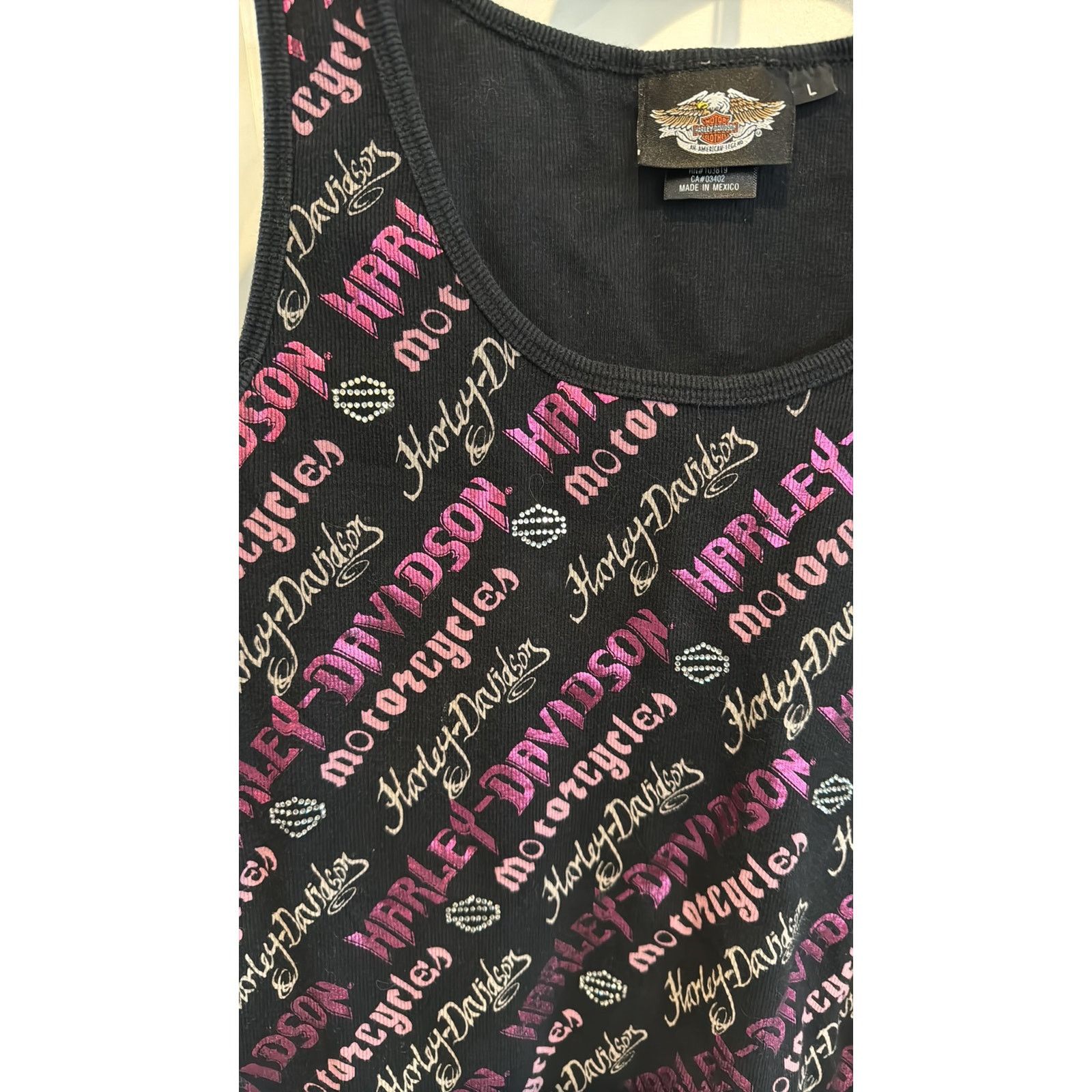 Harley Davidson Harley Davidson Women’s Tank Top Black Pink Rhinestones sz L Size L / US 10 / IT 46 - 4 Thumbnail