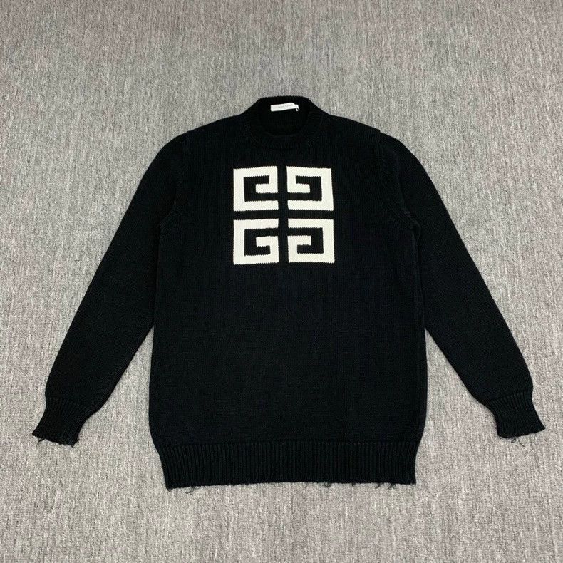 Givenchy Black Large Logo Destroyed Knit Sweater, Size XL