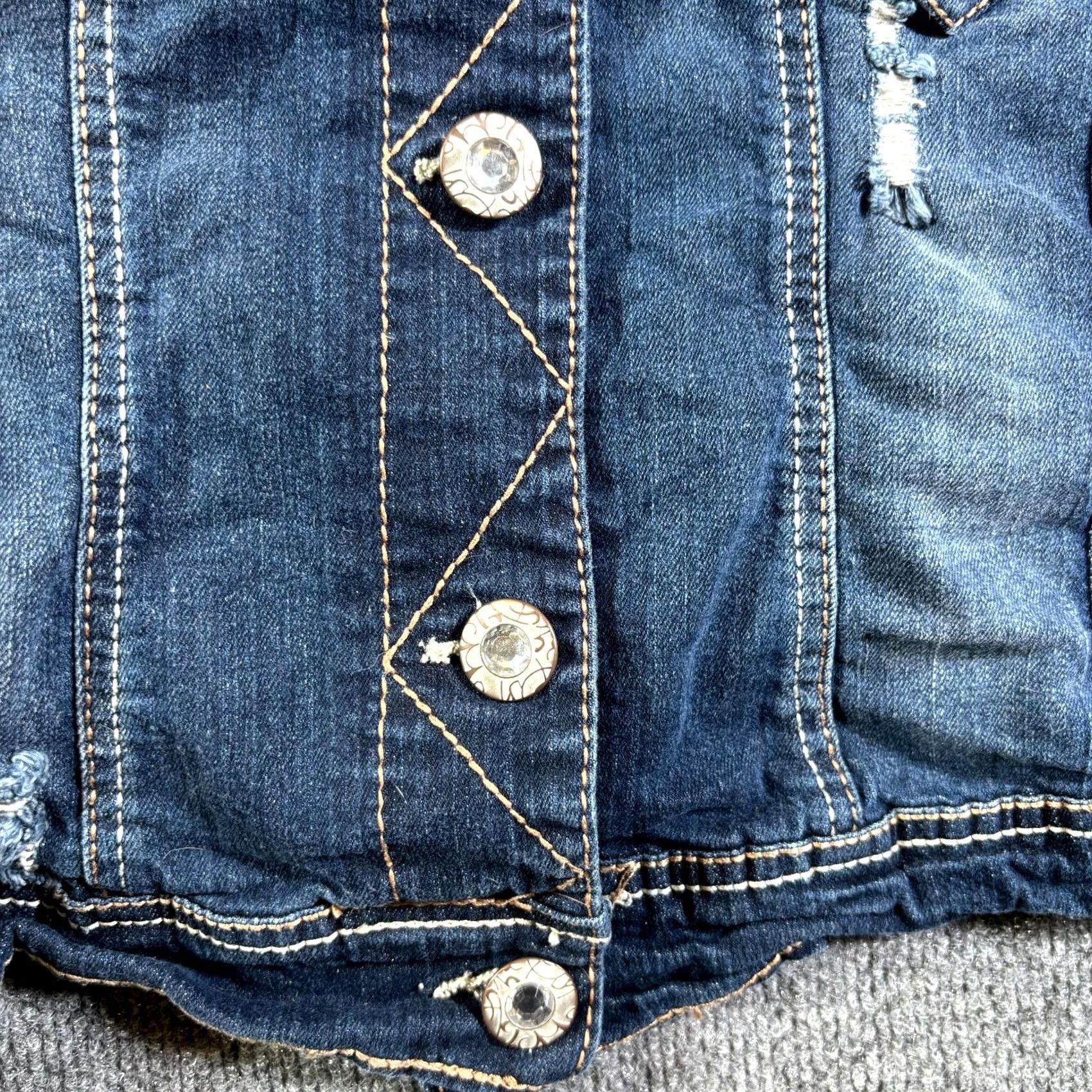 Denime Amethyst Jacket Womens 2X Blue Denim Distressed Button Front Cropped Trucker Jacket Size XXL / US 16-18 / IT 52-54 - 4 Thumbnail