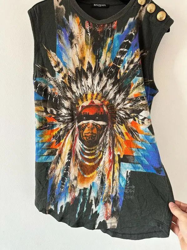 Balmain Balmain Sleeveless Graphic Cotton T-Shirt . Size L / US 10 / IT 46 - 3 Thumbnail