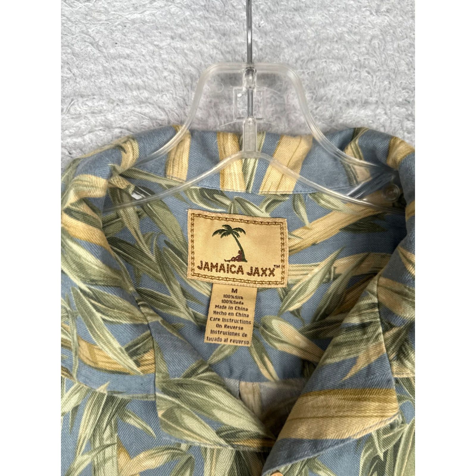 Vintage Jamaica Jaxx Shirt Men Medium Blue Bamboo Leaf Floral Hawaiian 100% Silk Button Up Size US M / EU 48-50 / 2 - 7 Thumbnail