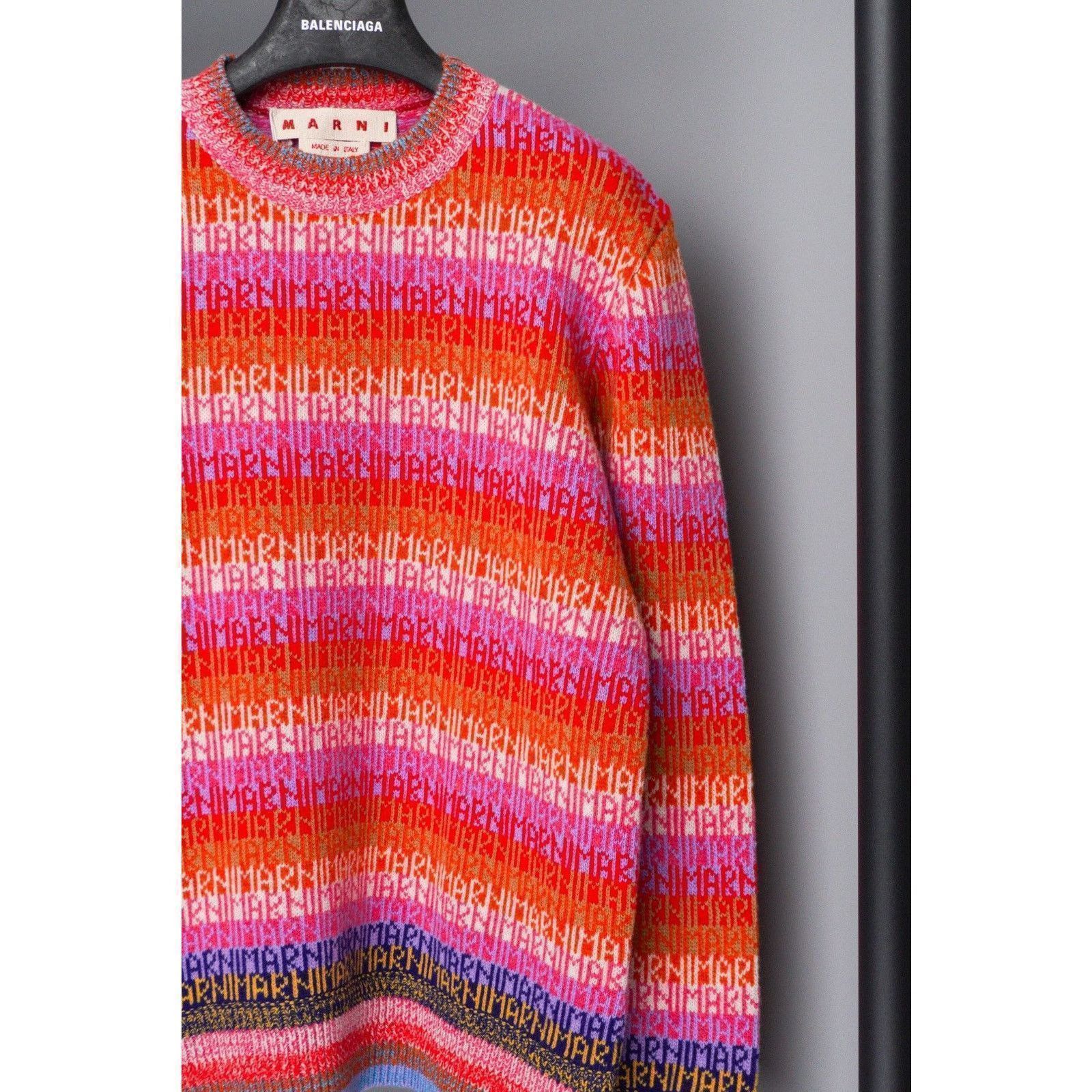 Marni Marni monogram logo pink multicolor wool crewneck sweater Size US S / EU 44-46 / 1 - 3 Thumbnail