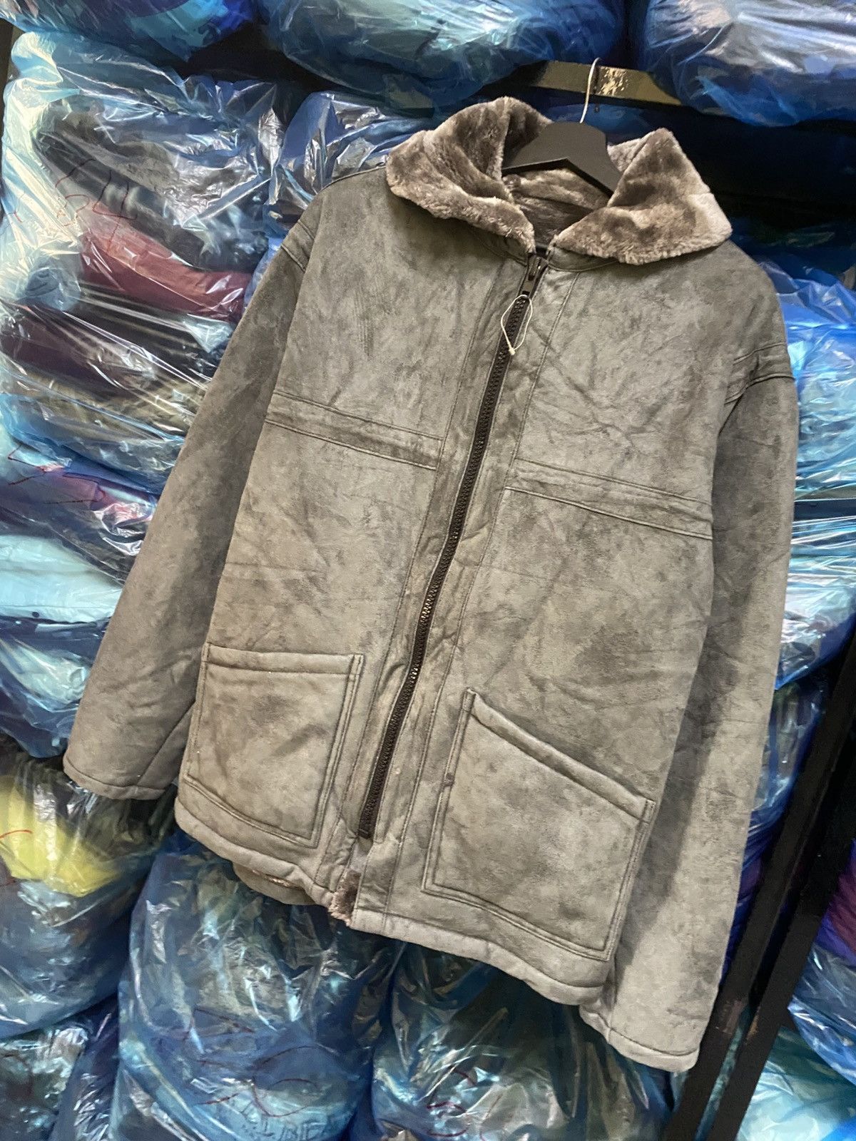 Beams Plus Vintage BEAMS Faux Shearling Grey Zip-Up Jacket Size US M / EU 48-50 / 2 - 2 Thumbnail