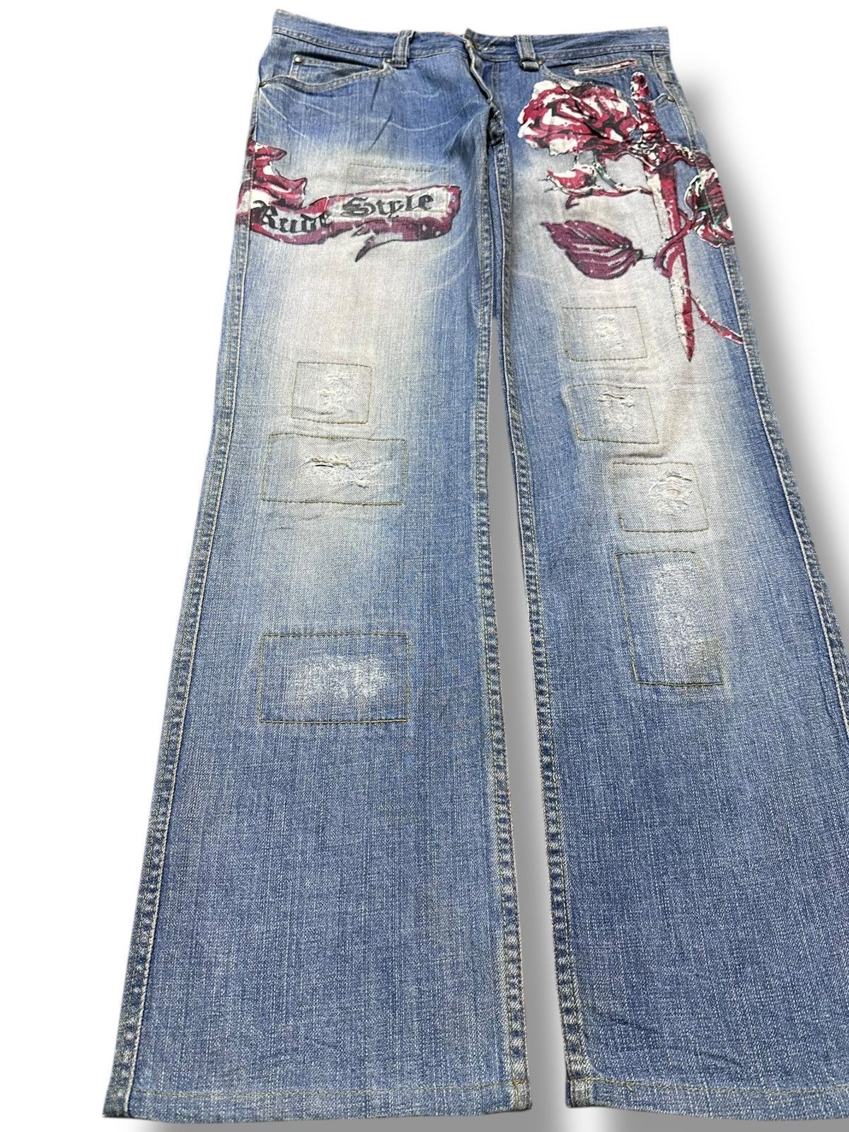 Who Decides War Vintage Nicole Club For Men Red Flower Printed Denim Size US 32 / EU 48 - 3 Thumbnail