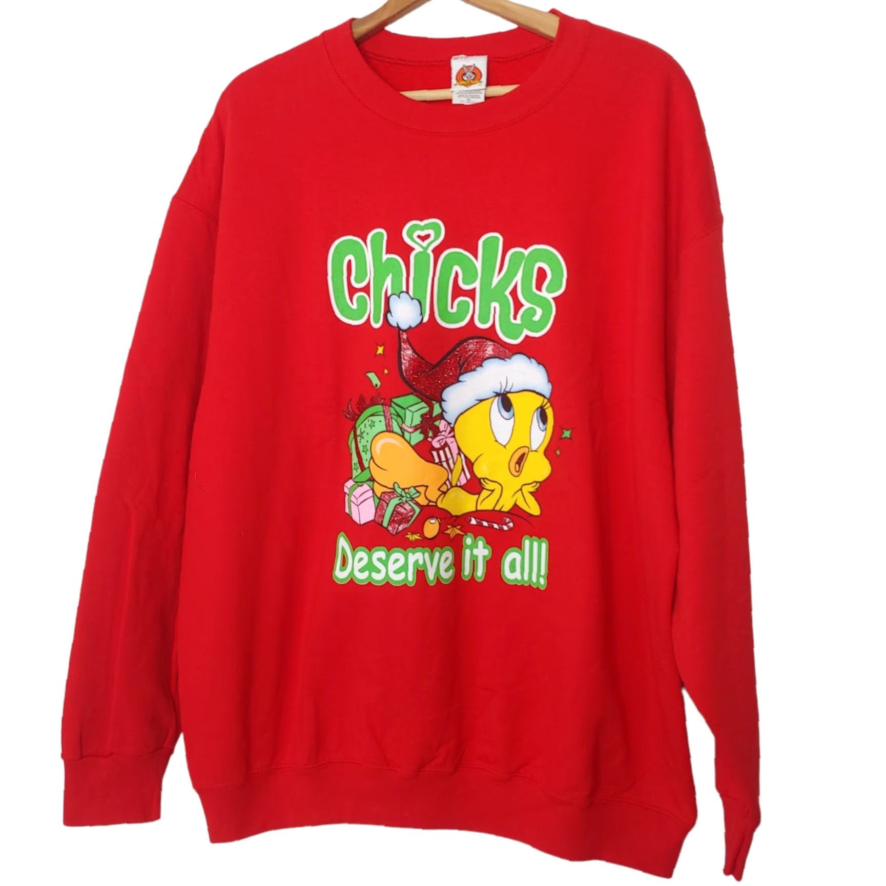 Vintage Looney Tunes Tweety Bird Sweatshirt Women XL Red Chics Deserve It All FLAWED Size XL / US 12-14 / IT 48-50 - 2 Thumbnail