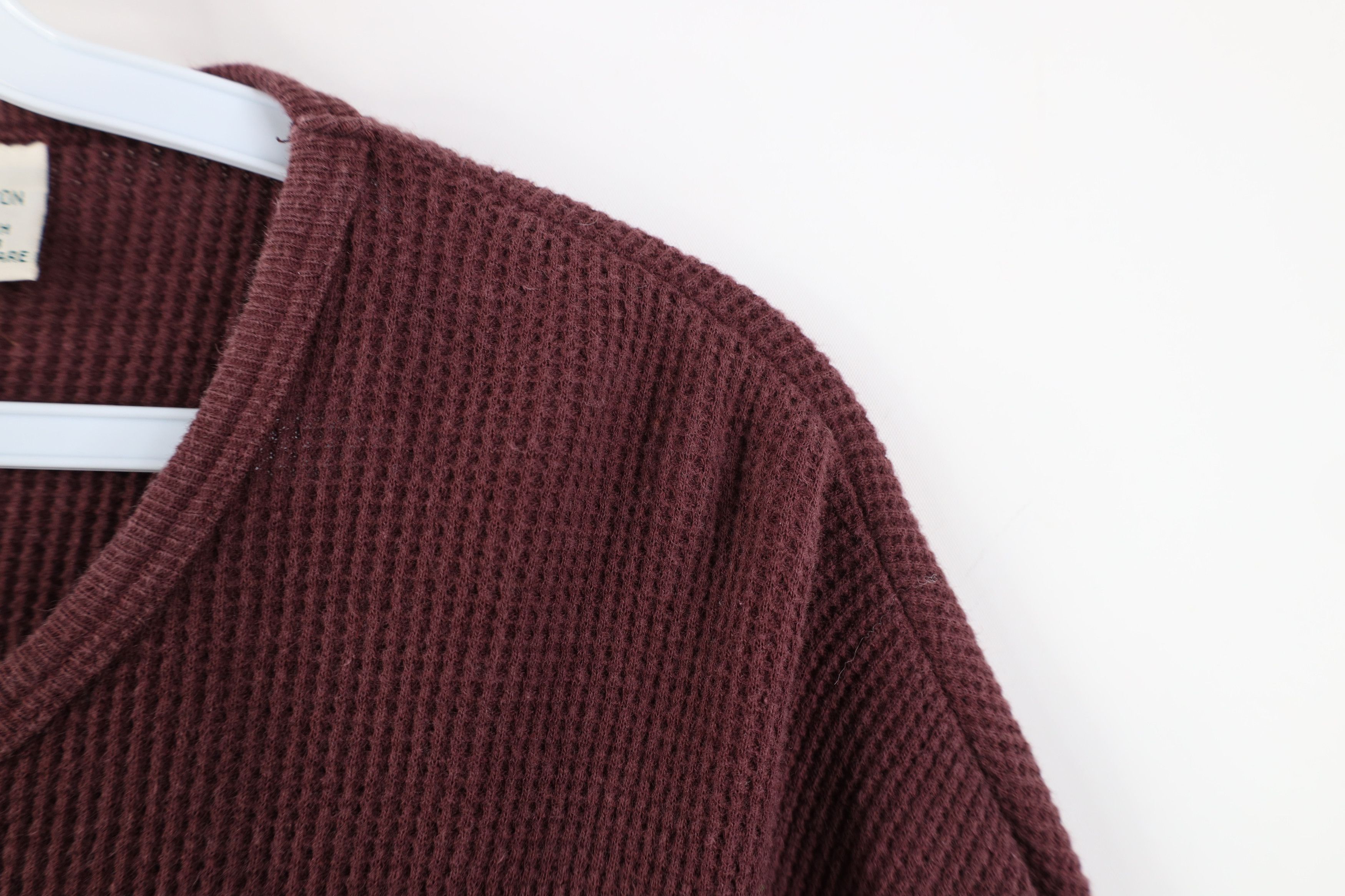 Vintage Vintage 90s Streetwear Thermal Waffle Knit T-Shirt Burgundy Size US XL / EU 56 / 4 - 5 Thumbnail
