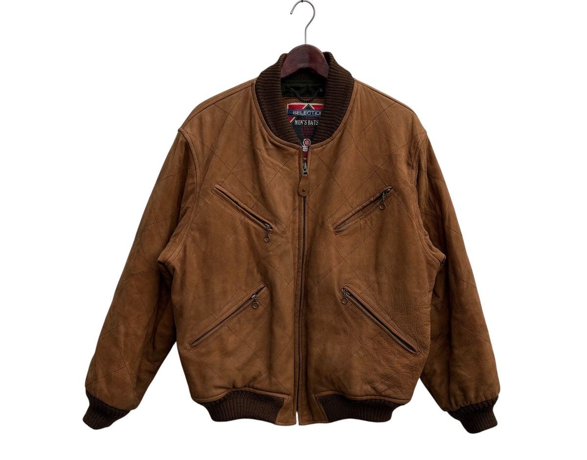 Japanese Brand Vintage Men’s Ba-Tsu Brown Quilted Leather Bomber Jacket Size US M / EU 48-50 / 2 - 2 Thumbnail