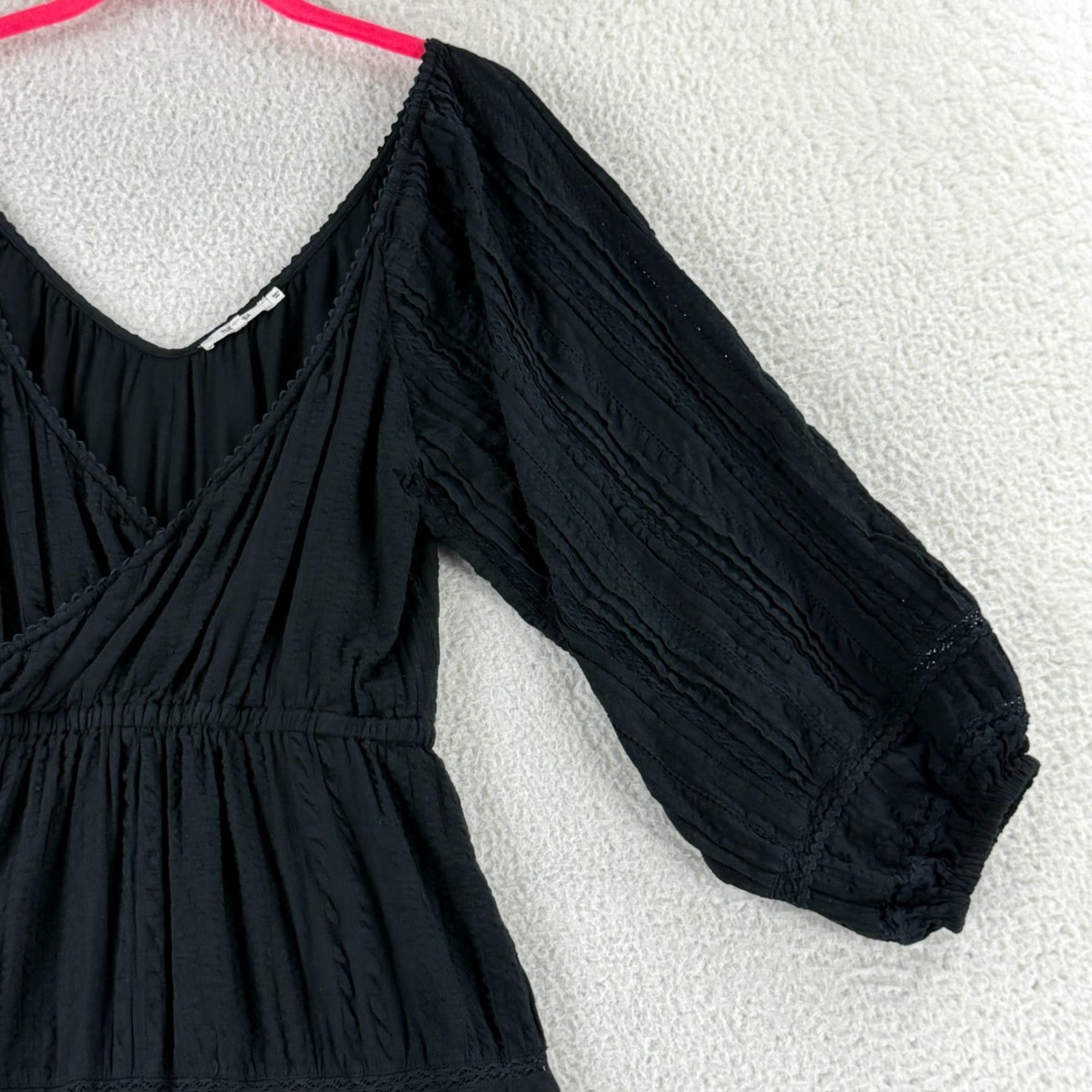 Vintage Tularosa Cora Mini Dress Womens XS Black V-Neck Long Puff Sleeve Pullover Size XS / US 0-2 / IT 36-38 - 3 Thumbnail