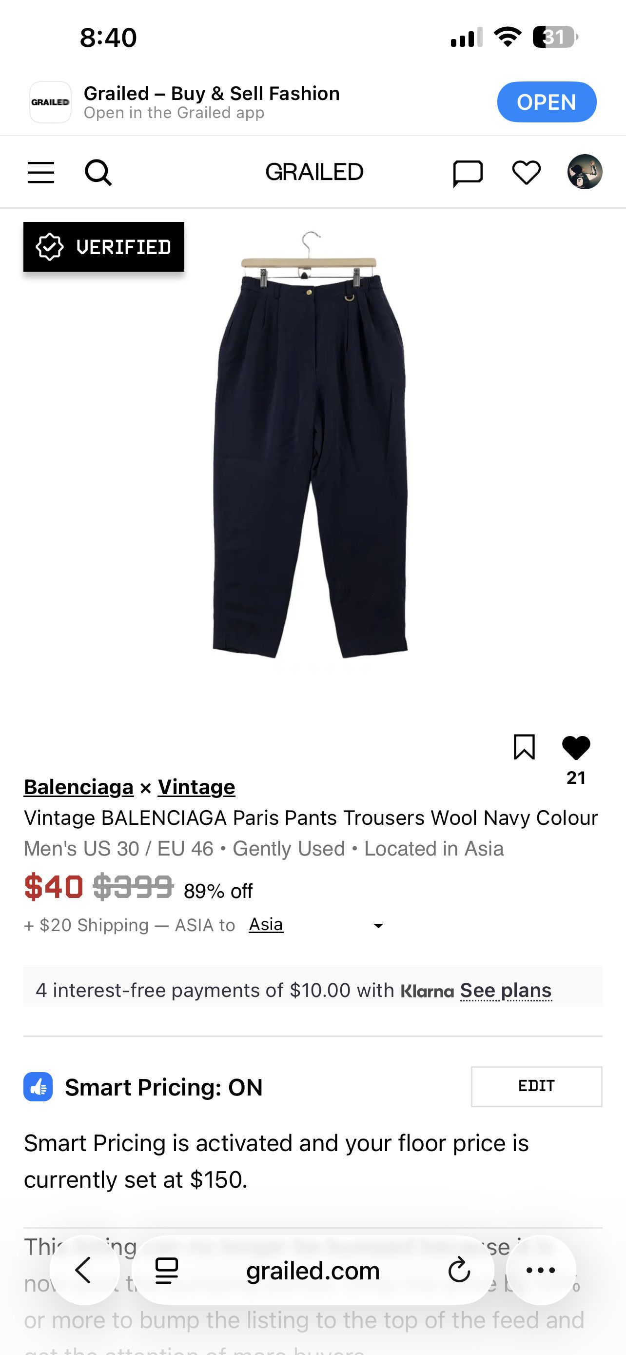 Balenciaga Vintage BALENCIAGA Paris Pants Trousers Wool Navy Colour Size US 30 / EU 46 - 8 Thumbnail