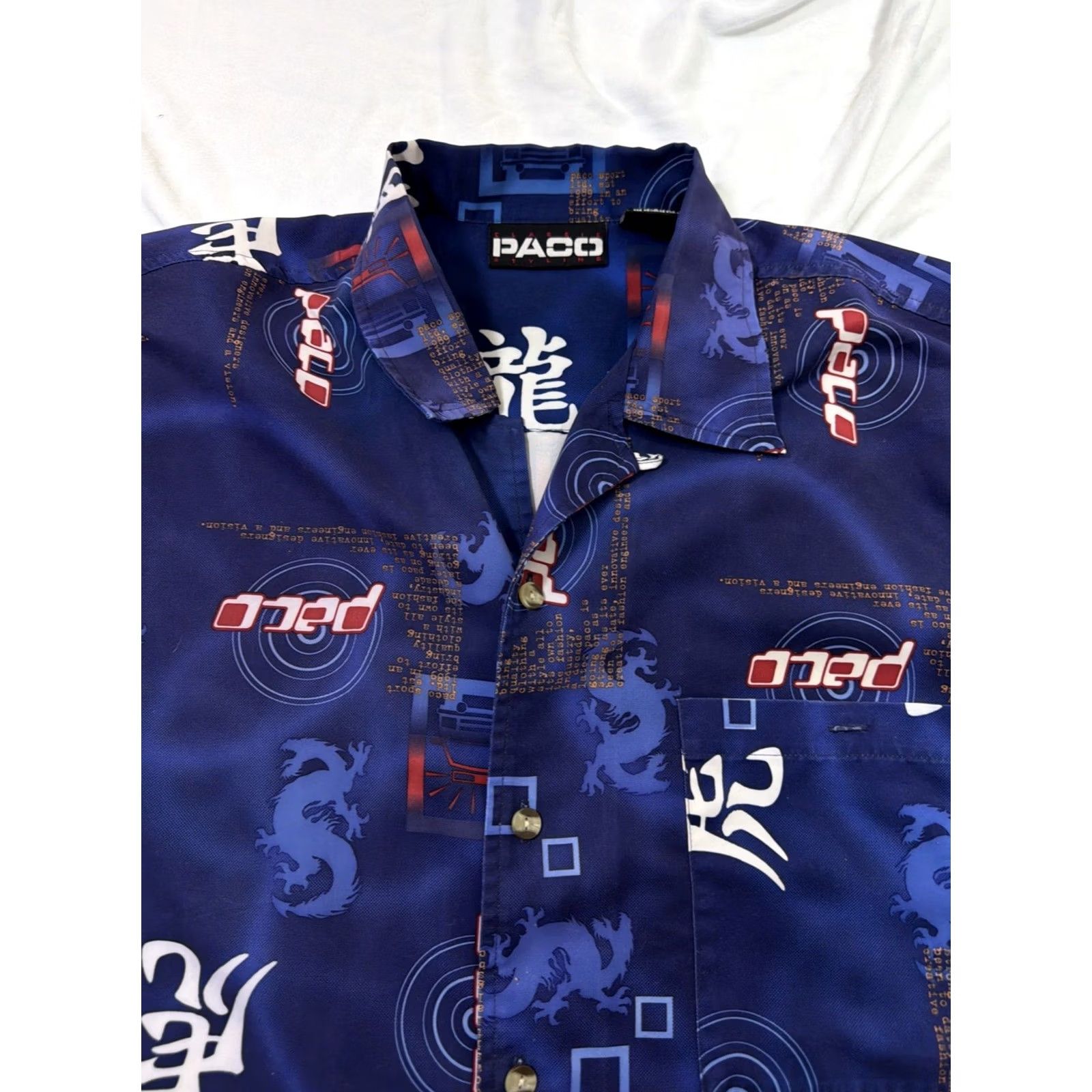 Vintage VINTAGE Paco Shirt Adult Large Blue Asian Dragon Streetwear Button Men L Flaw Size US L / EU 52-54 / 3 - 5 Thumbnail