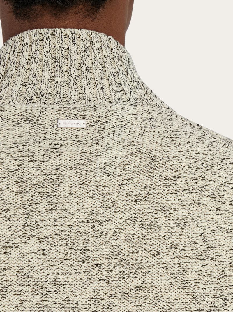 Salvatore Ferragamo o1s1rm0226 Mélange Knitted Blouson Sweater in Cream Size US S / EU 44-46 / 1 - 4 Thumbnail
