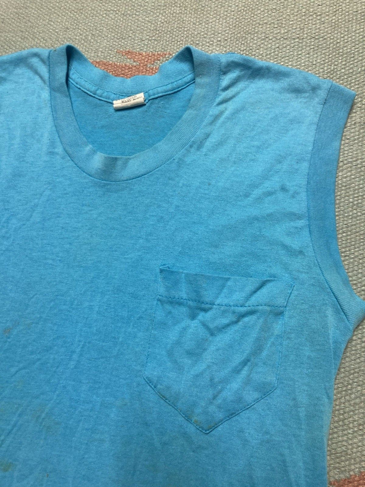 Vintage Vintage 80s pocket t shirt blank teal blue muscle soft M Size US M / EU 48-50 / 2 - 5 Thumbnail