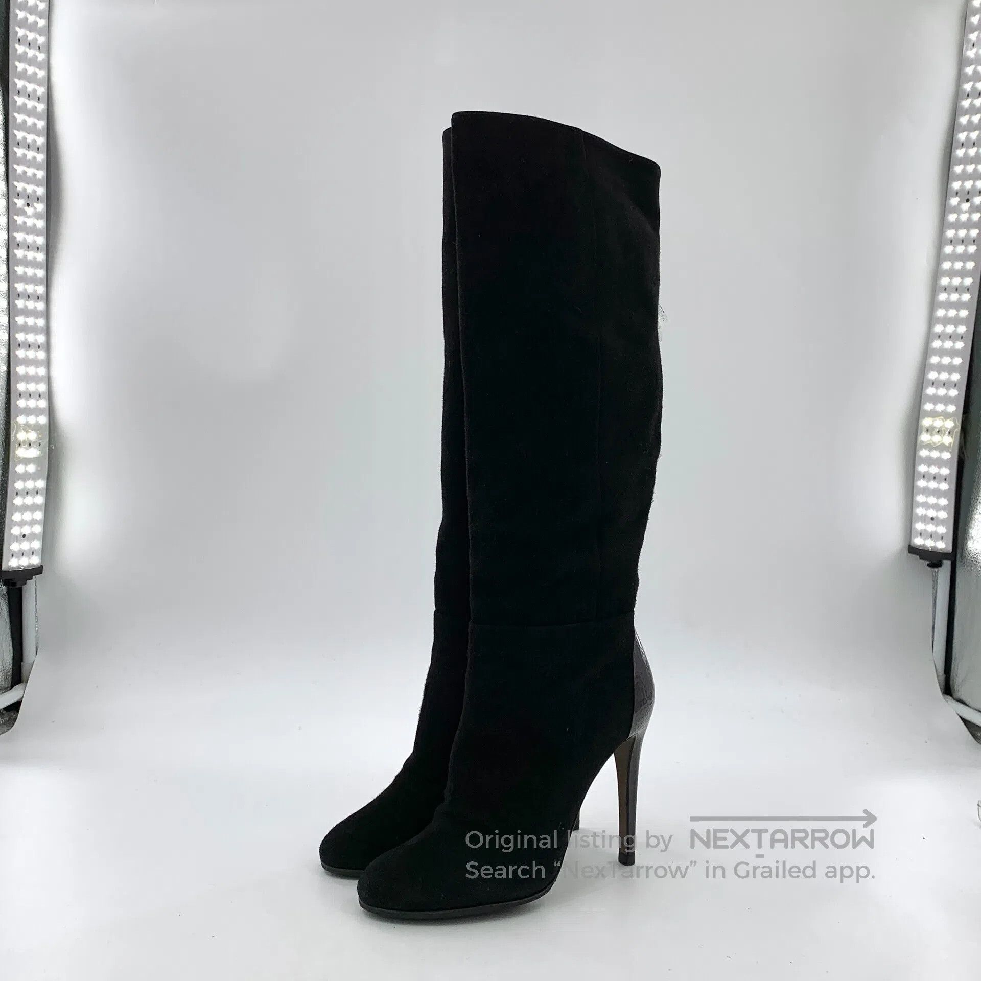 Sergio Rossi Sergio Rossi Black round toe suede fine heel high boots| Size US 6 / IT 36 - 1 Thumbnail
