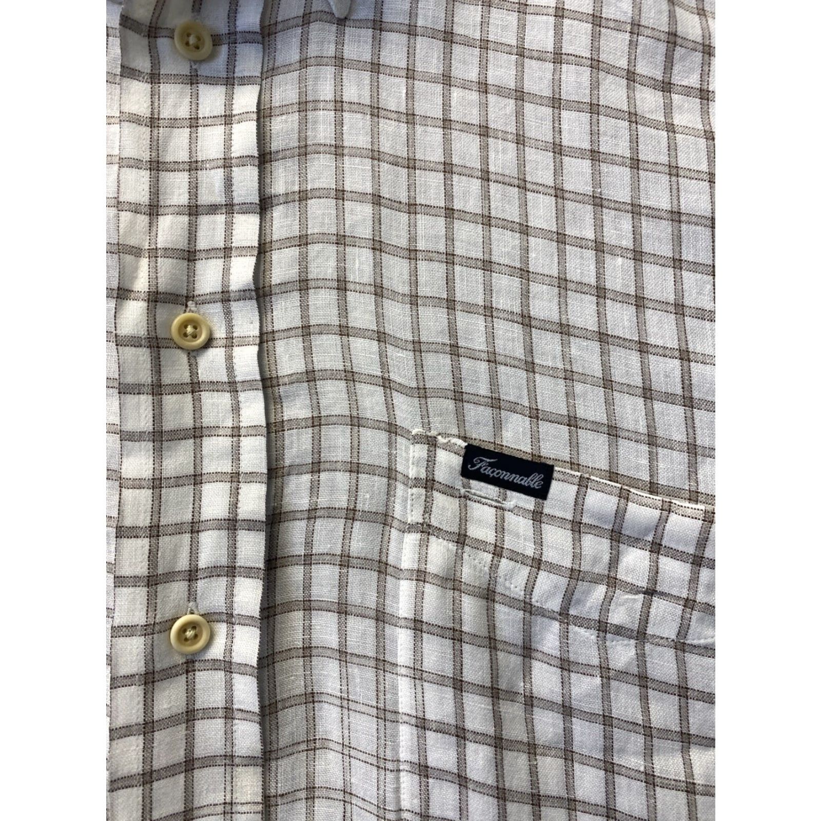 Faconnable VINTAGE Faconnable Men's Shirt Long Sleeve Casual Party XL Light Brown Check Cotton 90s City Size US XL / EU 56 / 4 - 4 Thumbnail