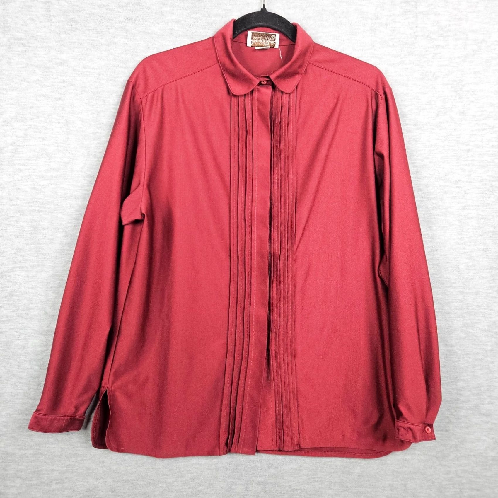 Oscar De La Renta VINTAGE Oscar De La Renta Button-Up Shirt Women 14 Burgundy Red Solid Long Sleeve All Seasons Regular Carrying No N/A Size XL / US 12-14 / IT 48-50 - 2 Thumbnail