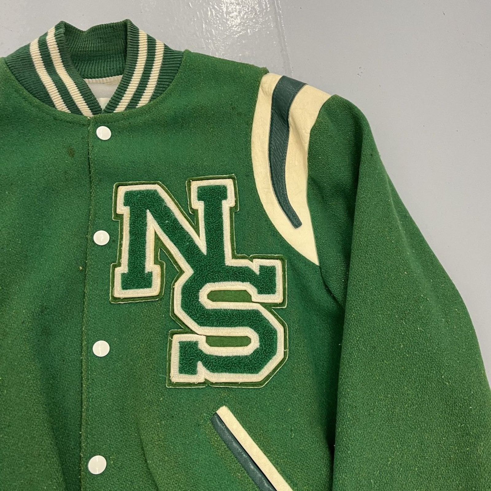 Holloway Vintage 60s Holloway Green Wool/Leather Varsity Jacket Size US L / EU 52-54 / 3 - 2 Thumbnail