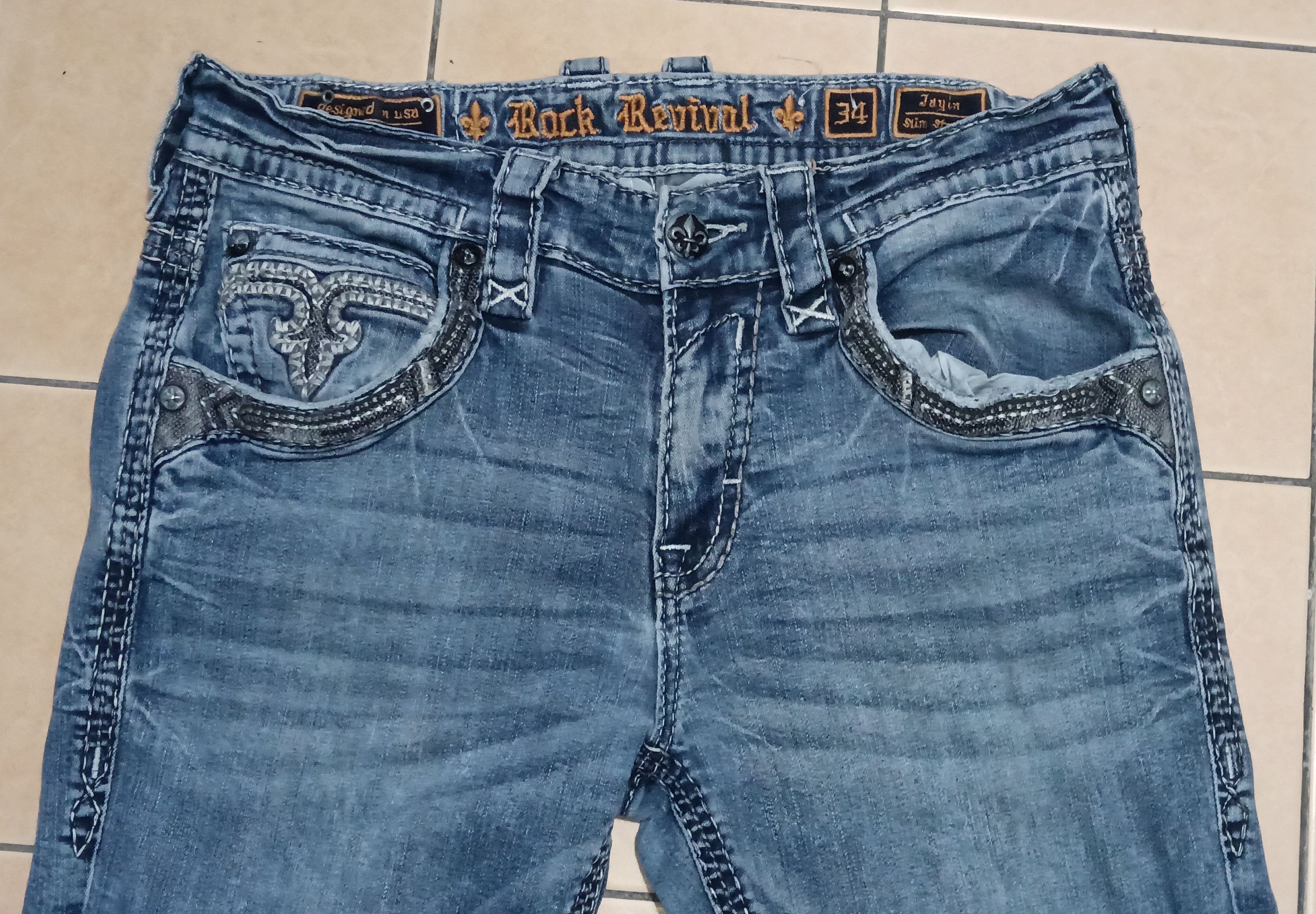 Rock Revival VINTAGE ROCK REVIVAL EMBROIDERED SEASONED JEANS Size US 34 / EU 50 - 2 Thumbnail