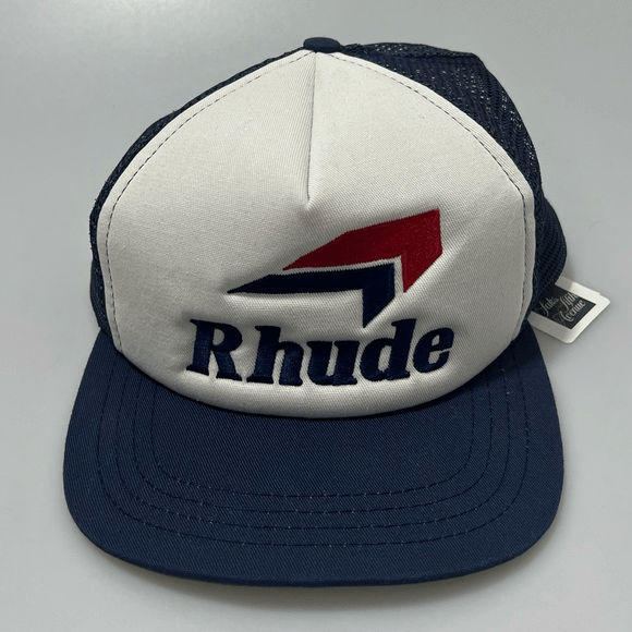 image of Rhude Speedmark Baseball Cap Hat White Blue, Men's
