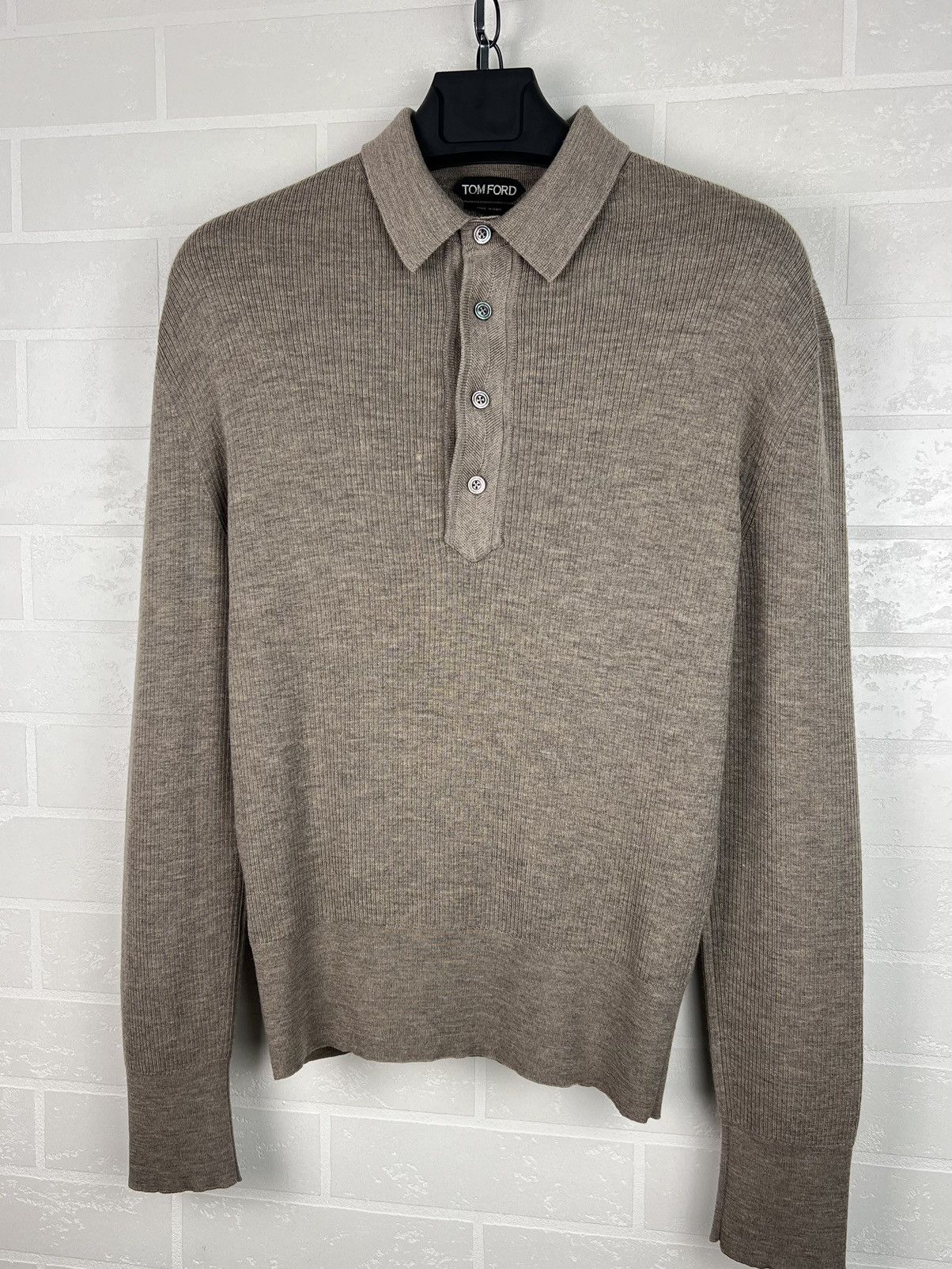 Tom Ford TOM FORD Sweater Polo Knit Ribbed Merino Wool Silk Cashmere Size US L / EU 52-54 / 3 - 3 Thumbnail