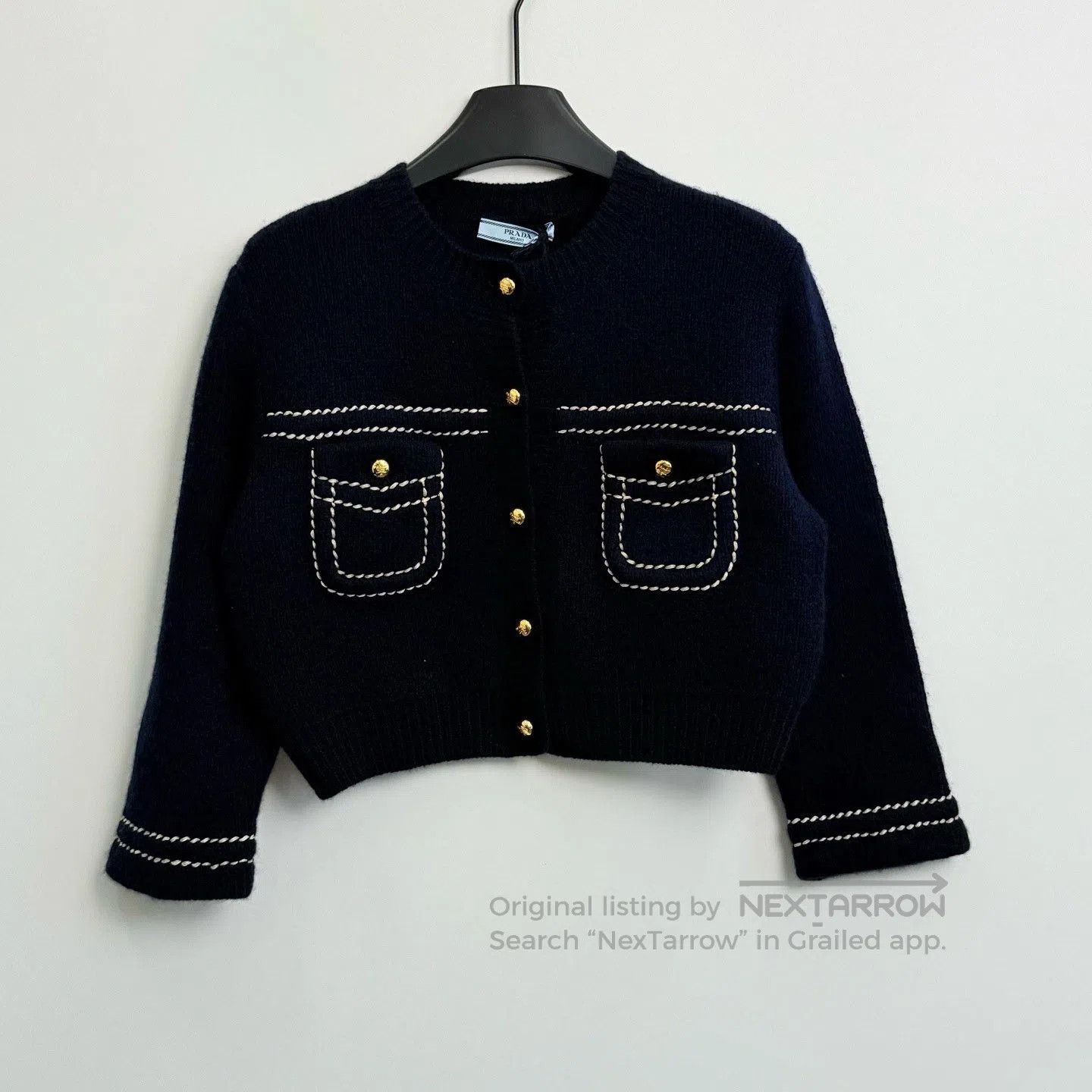 Prada Prada SS24 Triangle Logo Contrast Stitch Knit Top. Size S / US 4 / IT 40 - 1 Thumbnail