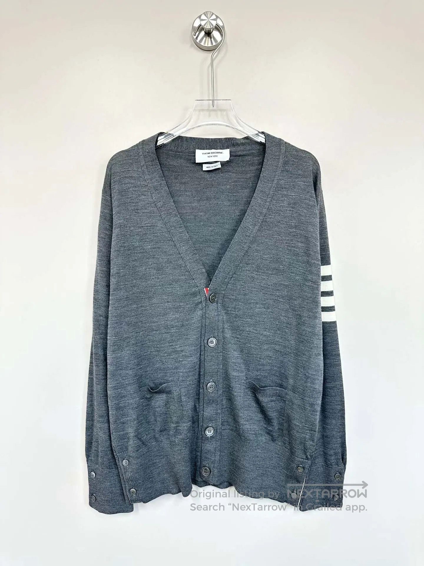 Thom Browne Thom Browne Dark Gray Classic Striped Knit Cardigan| Size M / US 6-8 / IT 42-44 - 1 Thumbnail