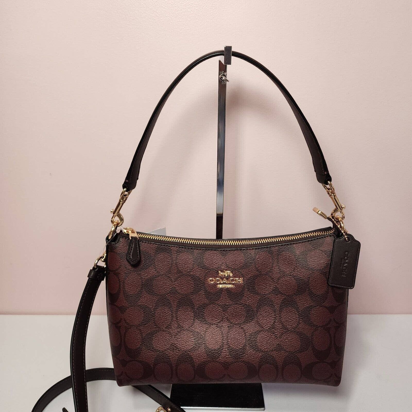 image of Coach Cf377 Clara Shoulder Bag Crossbody Signature Oxblood in Red, Women's