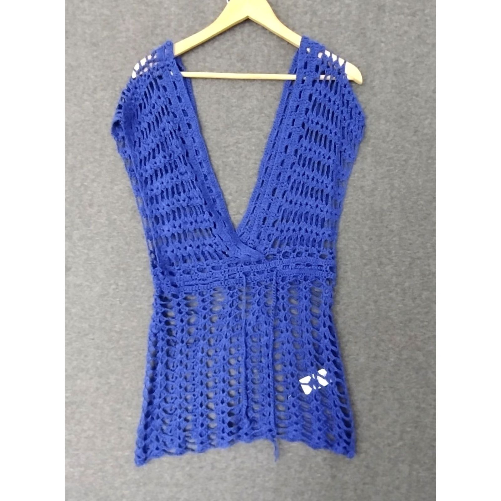 Vintage Codigo Crochet Knitted Blue V-Neck Beach Mini Dress M Size M / US 6-8 / IT 42-44 - 2 Thumbnail
