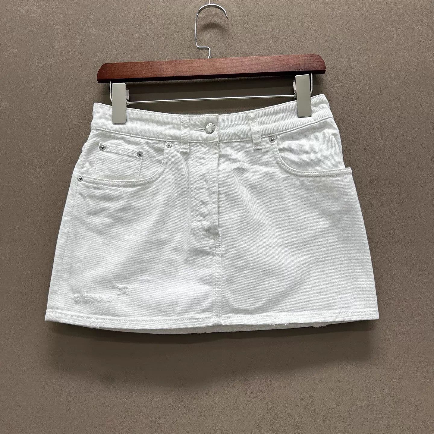 Prada Prada 99 New Solid Denim Mini Skirt Back Triangle Size 26" / US 2 / IT 38 - 1 Thumbnail