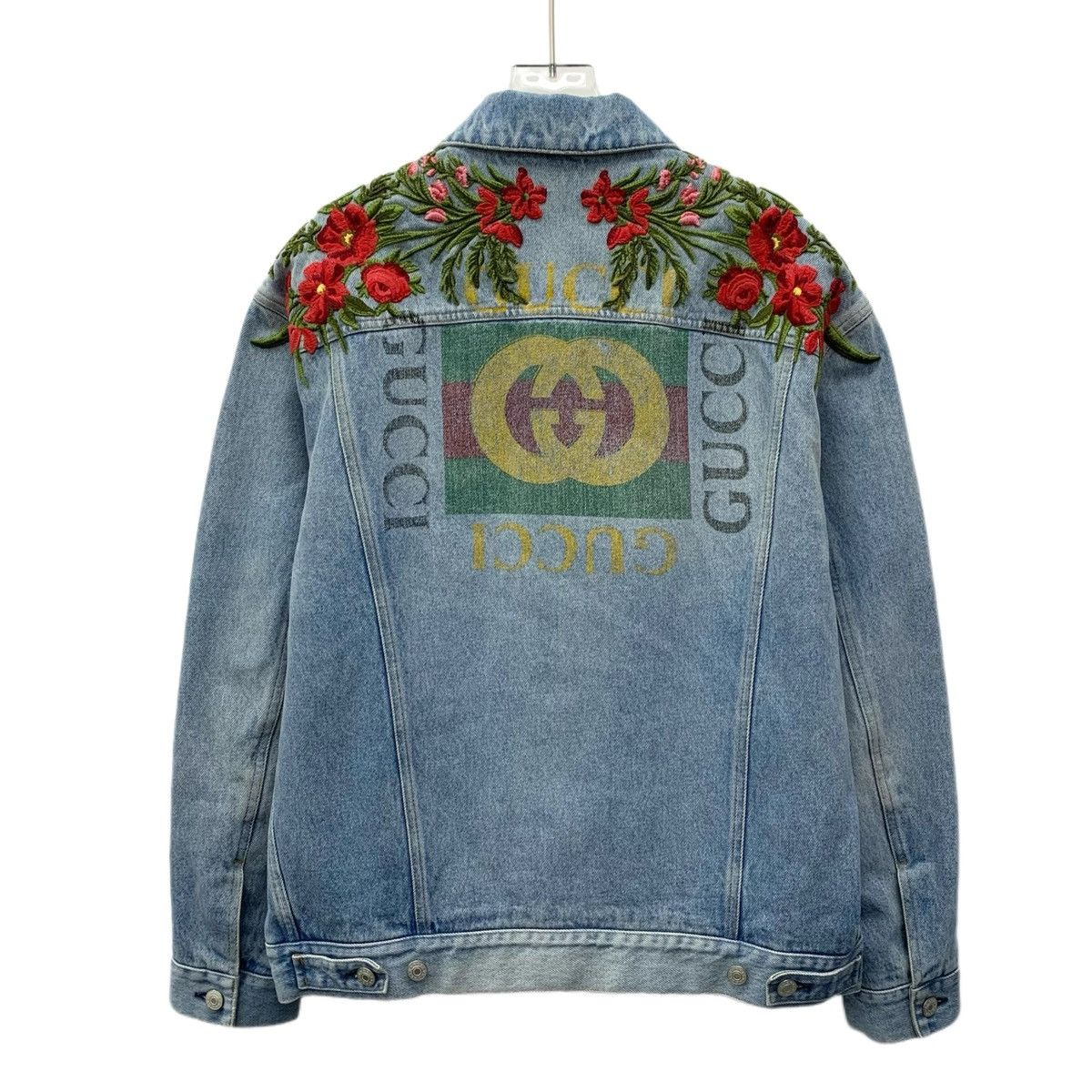 Gucci Gucci Light Blue Aged Floral Embroidered Cotton Denim Jacket Size L / US 10 / IT 46 - 2 Thumbnail