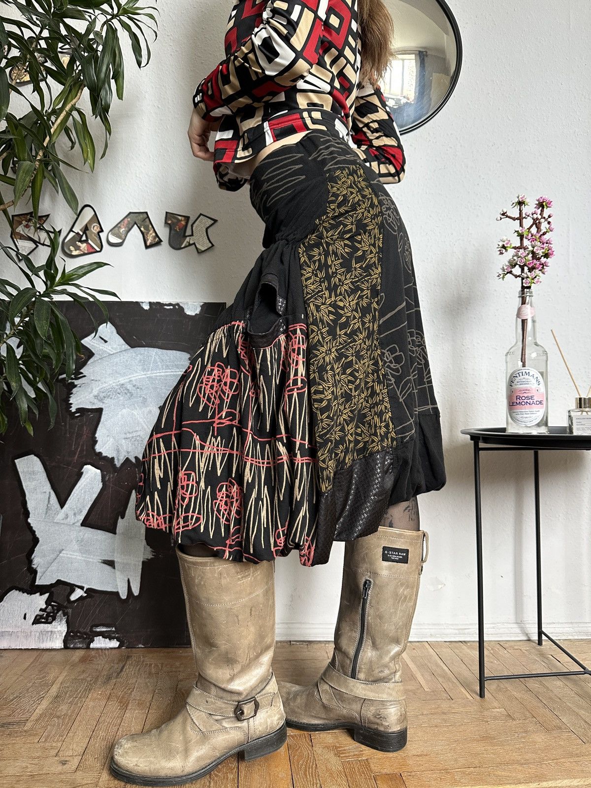 Designer × Other Asymmetrical Deconstructed Draped Scrunchy Graphic Skirt Size 30" / US 8 / IT 44 - 1 Thumbnail